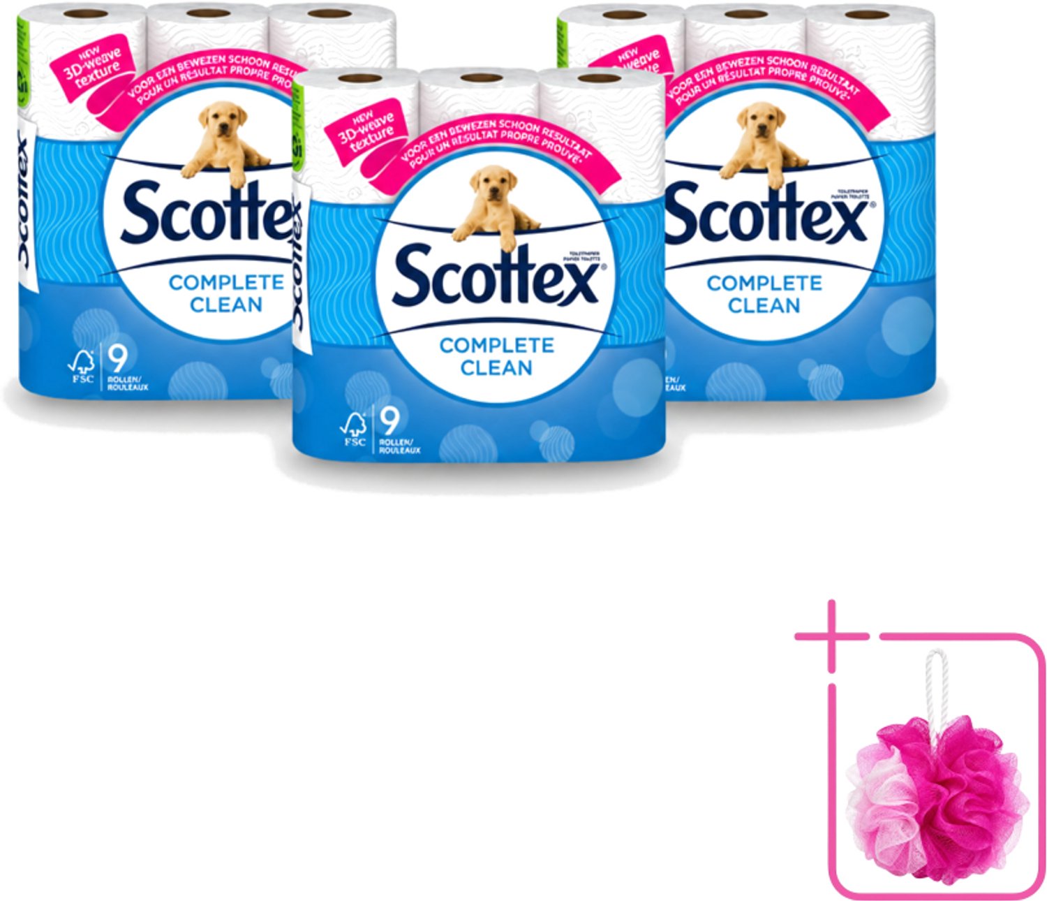 3 x Page Scottex – Toiletpapier – Complete Clean 2-laags – 9 rollen - Bulkverpakking - Toiletpapier - Douchemop - Schone reiniging