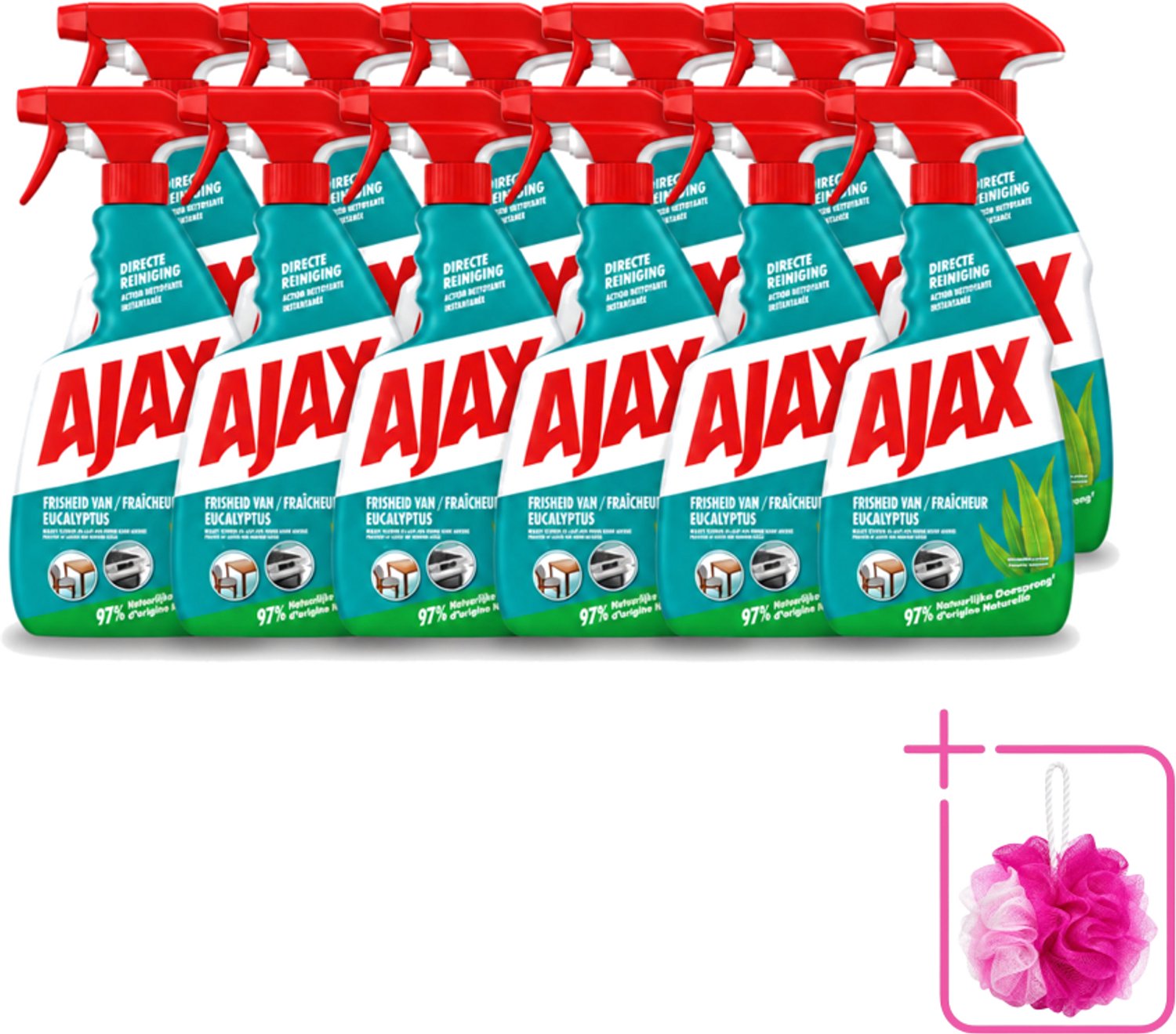 12 x Ajax – Multi-Purpose Spray – Eucalyptus – 750 ml - Bulkverpakking - Schoonmaak spray - Douchemop - Eucalyptus reiniger