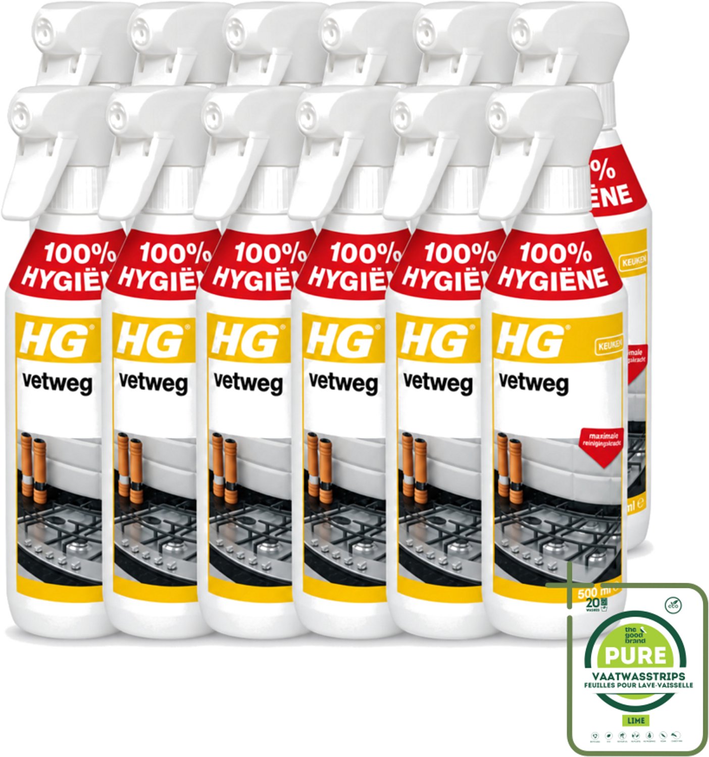 12 x HG - Vetweg - Maximale Reinigingskracht - 500 ml - Grootverpakking - Keukenreiniger - Vetvrij Maken - Vet Verwijderen - Vet Weg - Reinigen