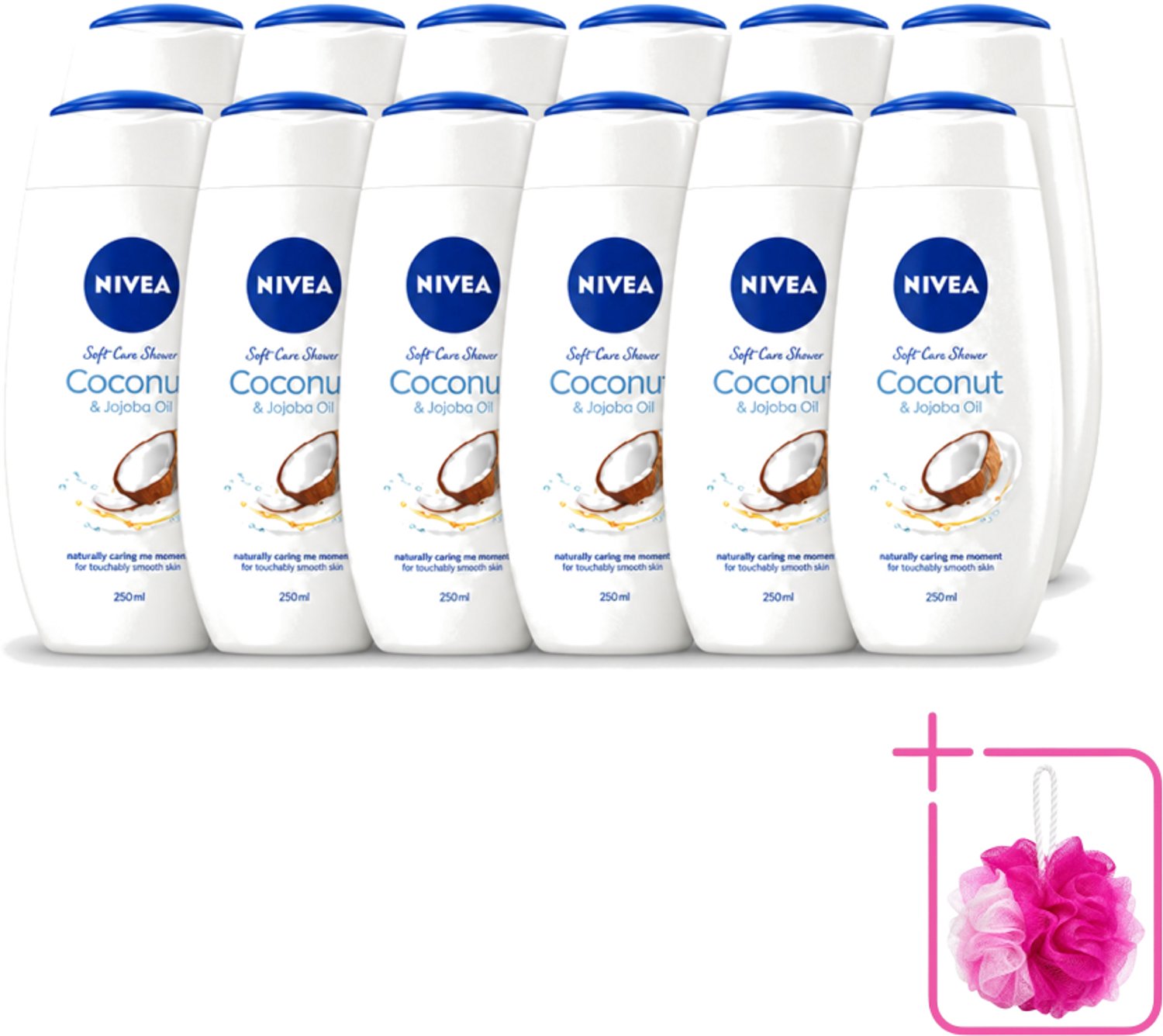 12 x Nivea - Huid Beschermende Douchecreme - Kokosnoot - 250 ml - Bulkverpakking - Douchecrème - Douchemop - Kokosnoot