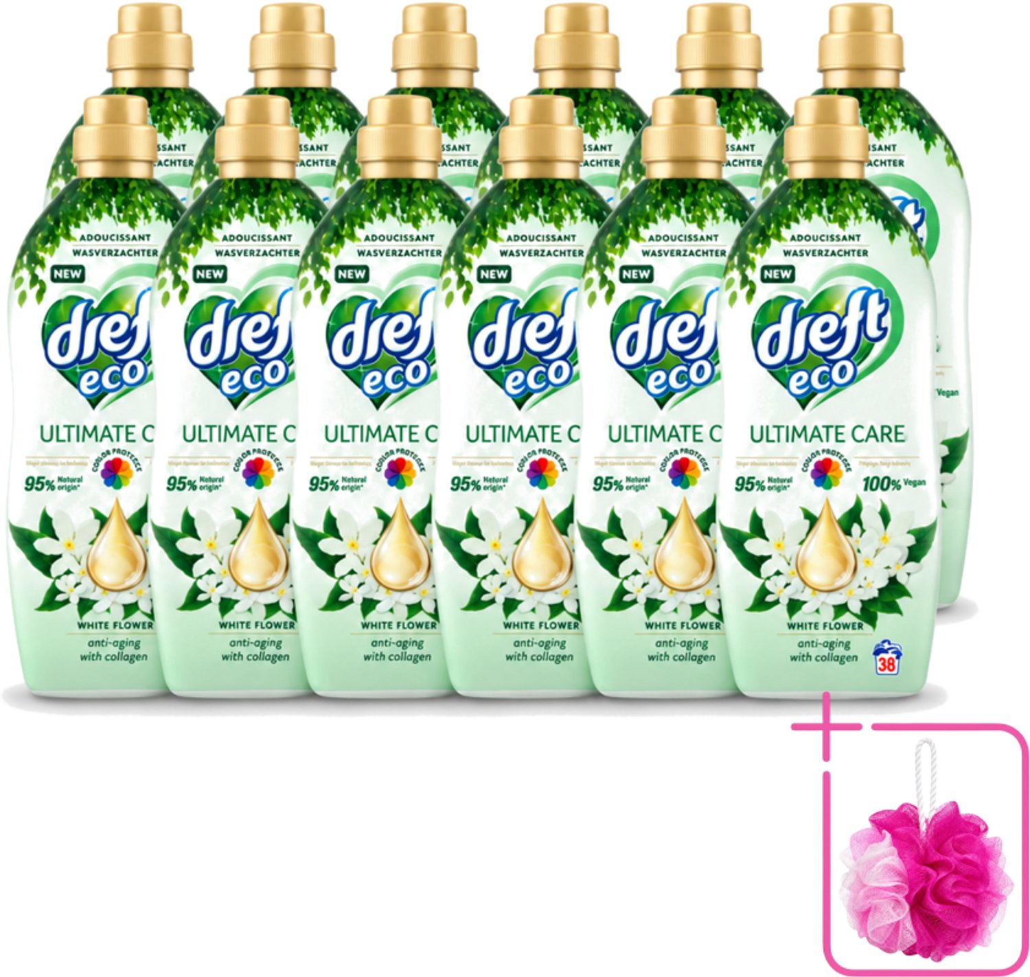 12 x Dreft ECO - Wasverzachter - Gekleurde Was - Witte Bloem - Anti-Veroudering - 38 Wasbeurten - Bulkverpakking - Wasverzachter - Douchemop - Anti-aging