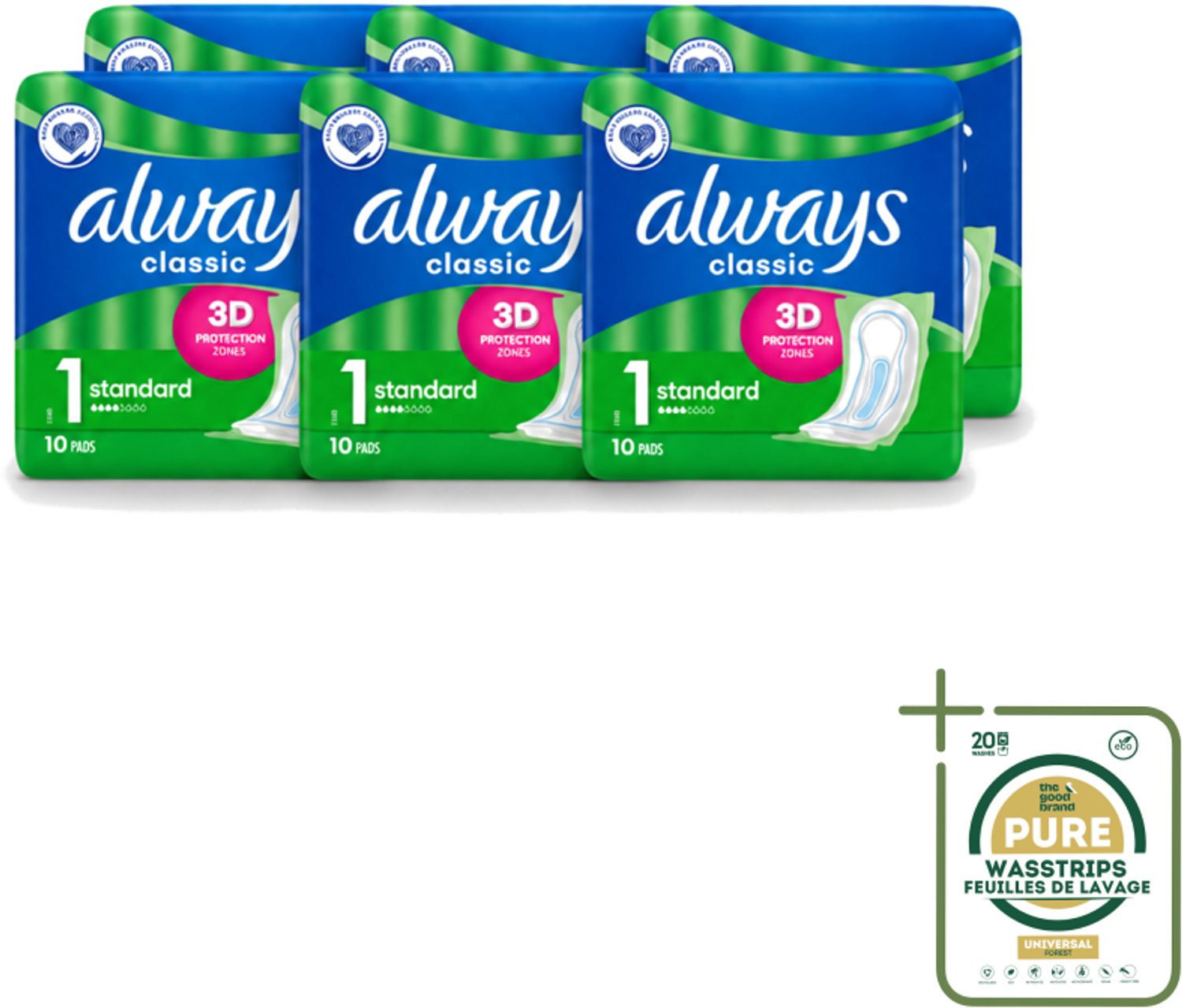 6 x Always Classic - Maandverband - Standaard - 3D Bescherming - 10 Maandverbandjes - Maandverband - Menstruatie - Maandverband 10 St - Menstruatiebescherming - Maandverband Voor Dagelijks Gebruik