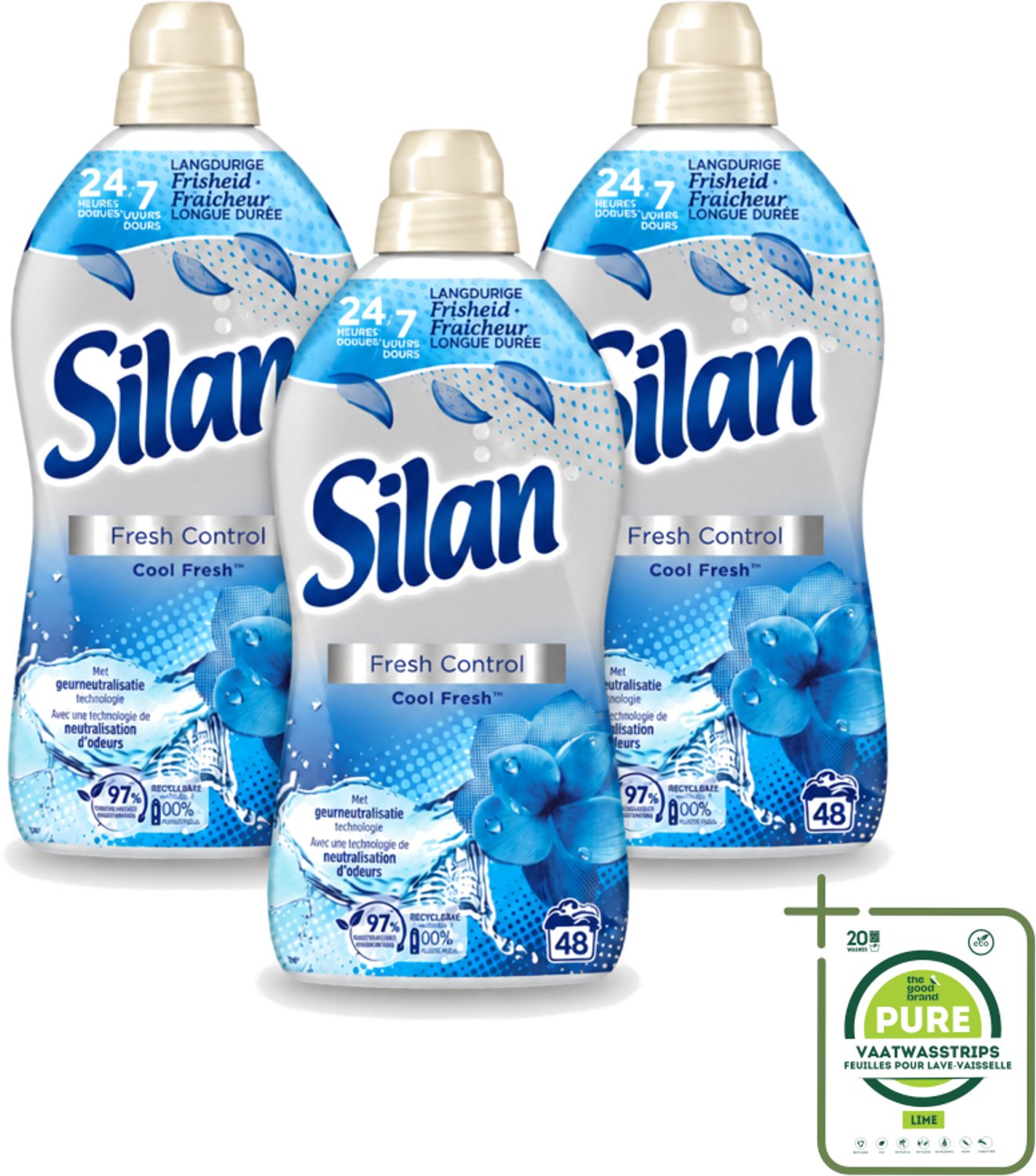 3 x Silan – Wasverzachter – Fresh Control Cool Fresh – 1056 ml - Grootverpakking - Vaatwasstrips - Wasverzachter - Frisheid - Kleding Verzorgen - Koele Geur - Wasgoed Verzorgen