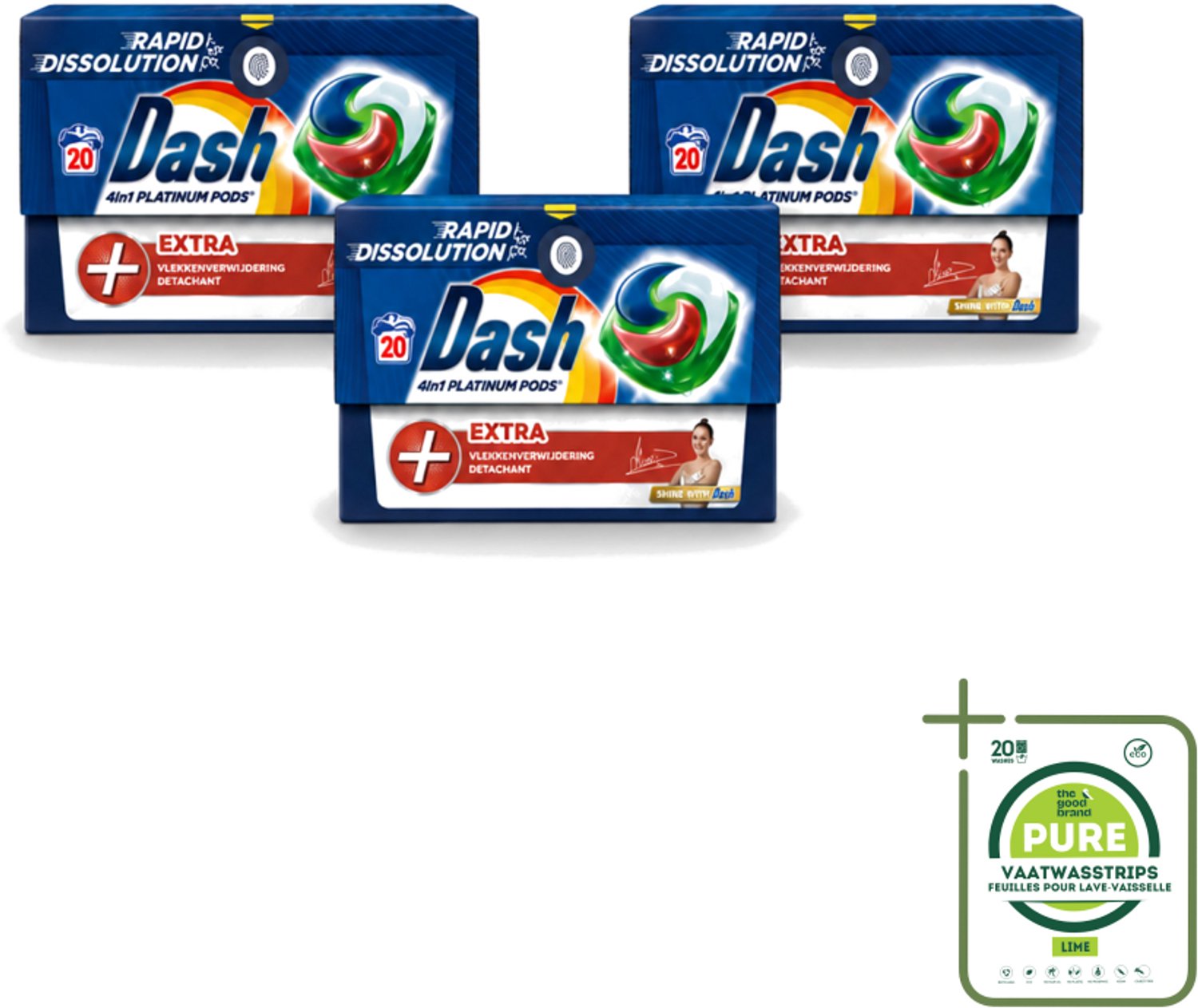 3 x Dash – Wasmiddel Pods 4-in-1 Platinum – Extra Vlekkenverwijdering – 20 Capsules - Grootverpakking - Vaatwasstrips - Wasmiddelcapsules - Krachtige Wasmiddel - Vlekverwijdering - Kleurbehoud - Frisheid