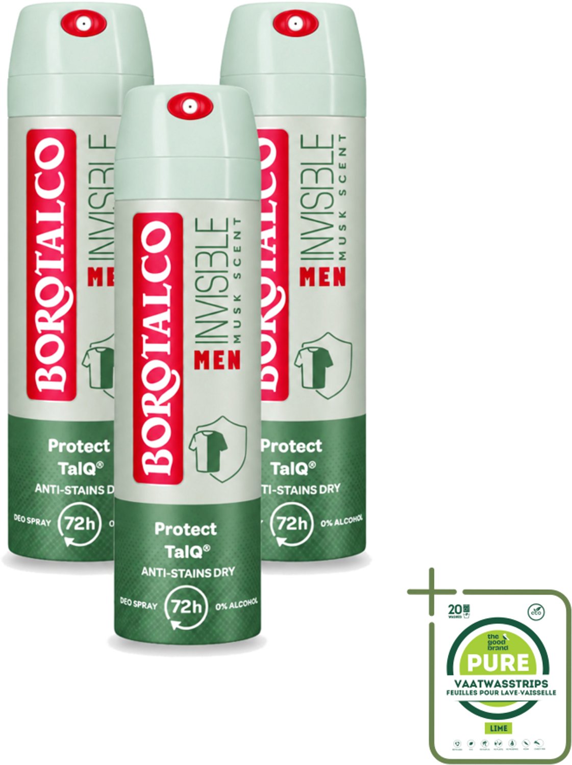 3 x Borotalco – Deodorant Spray – Men Musk Geur – 150 ml - Grootverpakking - Vaatwasstrips - Deodorant Spray - Mannelijke Geur - Musk - Zweetvermindering - Frisse Geur