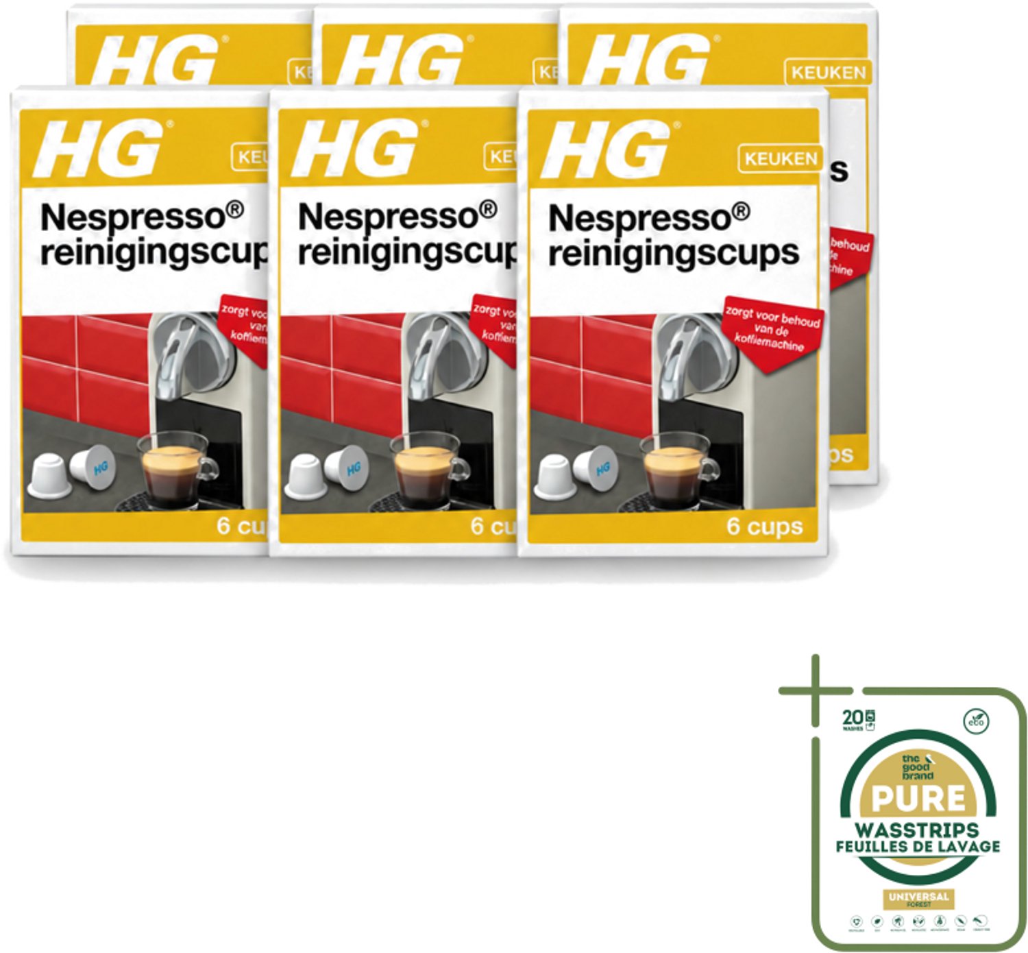 6 x HG - Nespresso Reinigingscups - Verwijdert Grondig Vet & Aanslag - 6 Reinigingscups - Wasstrips - Nespresso Reinigen - Koffie Reinigen - Koffie Cuphouder Reinigen - Koffievet Reinigen - Koffie Smaak Behouden