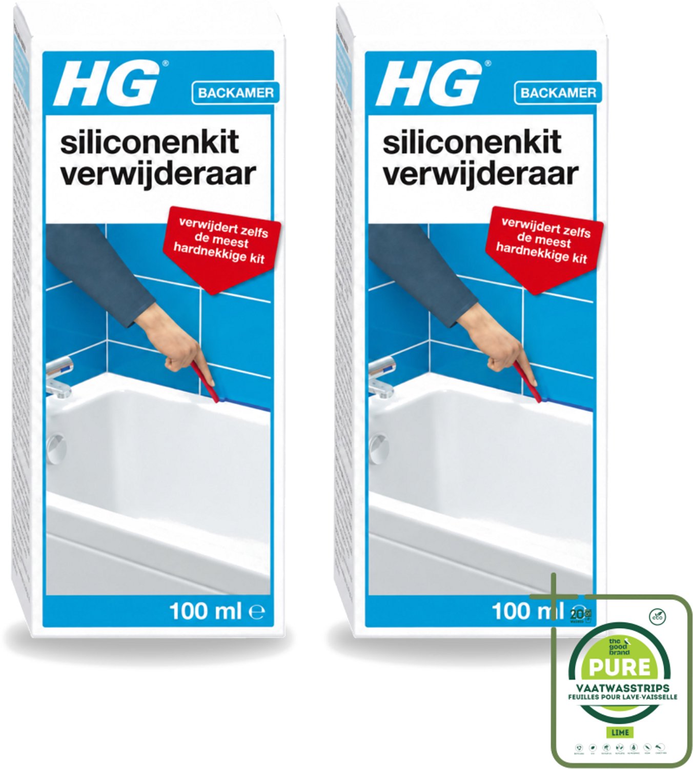 2 x HG - Siliconenkit Verwijderaar - Ook Tegen Hardnekkige Kit - Inclusief Borstel & Spatel - 100 ml - Grootverpakking - Siliconenkit Verwijderaar - Kit Verwijderen - Kitresten Verwijderen - Siliconen Kit Verwijderen - Hardnekkige Kit Verwijderen