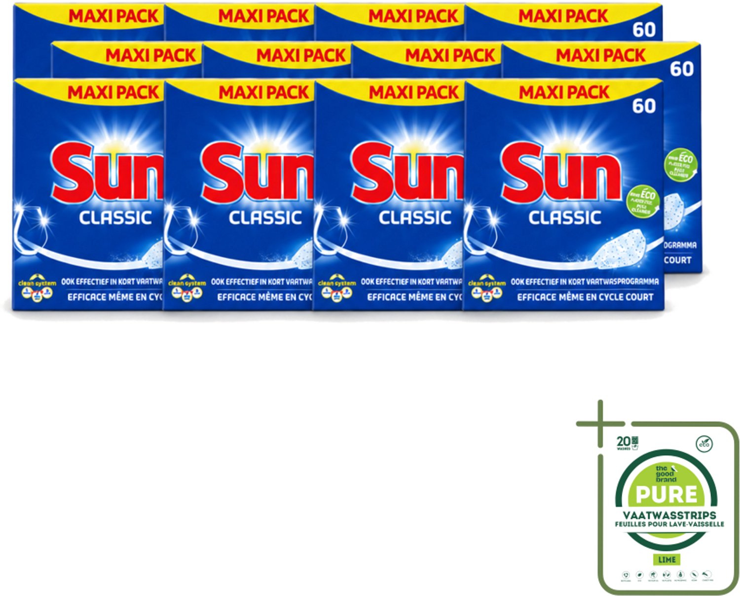 12 x Sun Classic - Vaatwastabletten - Eco - Voordeelverpakking - 60 Tabletten - Grootverpakking - Vaatwasstrips - Vaatwastabletten - Vaatwasser - Reiniging - Vaatwasmiddel - Eco-formule