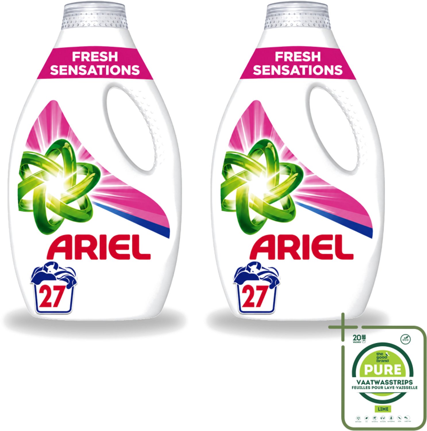 2 x Ariel Original - Fresh Sensations - Vloeibaar Wasmiddel - Witte en Lichtgekleurde Was - 27 Wasbeurten - Grootverpakking - Vaatwasstrips - Vloeibaar Wasmiddel - Frisse Geur - Reiniging - Wasbeurt - Witte Kleding