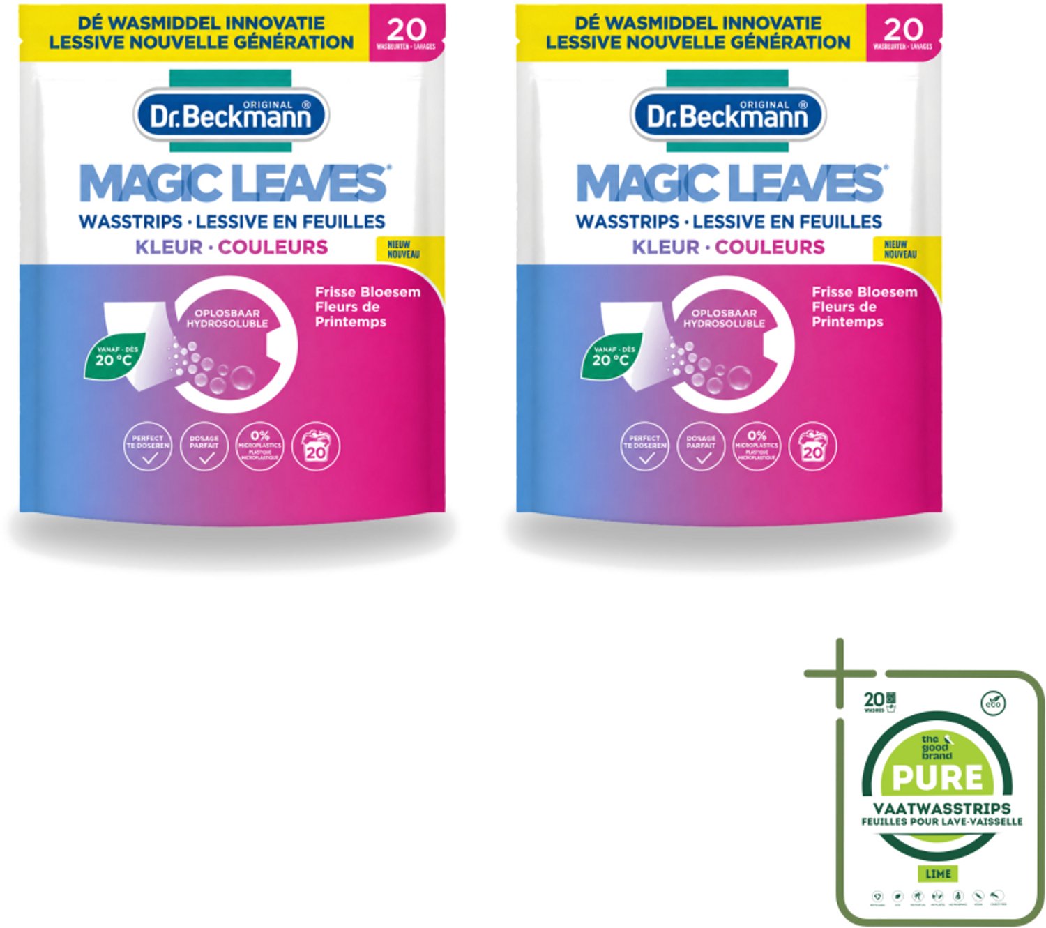 2 x Dr. Beckmann - Magic Leaves - Wasstrips - Gekleurde Was - Frisse Bloesem - 20 Wasbeurten - Grootverpakking - Vaatwasstrips - Wasstrips - Gekleurde Was - Frisse Geur - Milieuvriendelijk - Wasmiddel