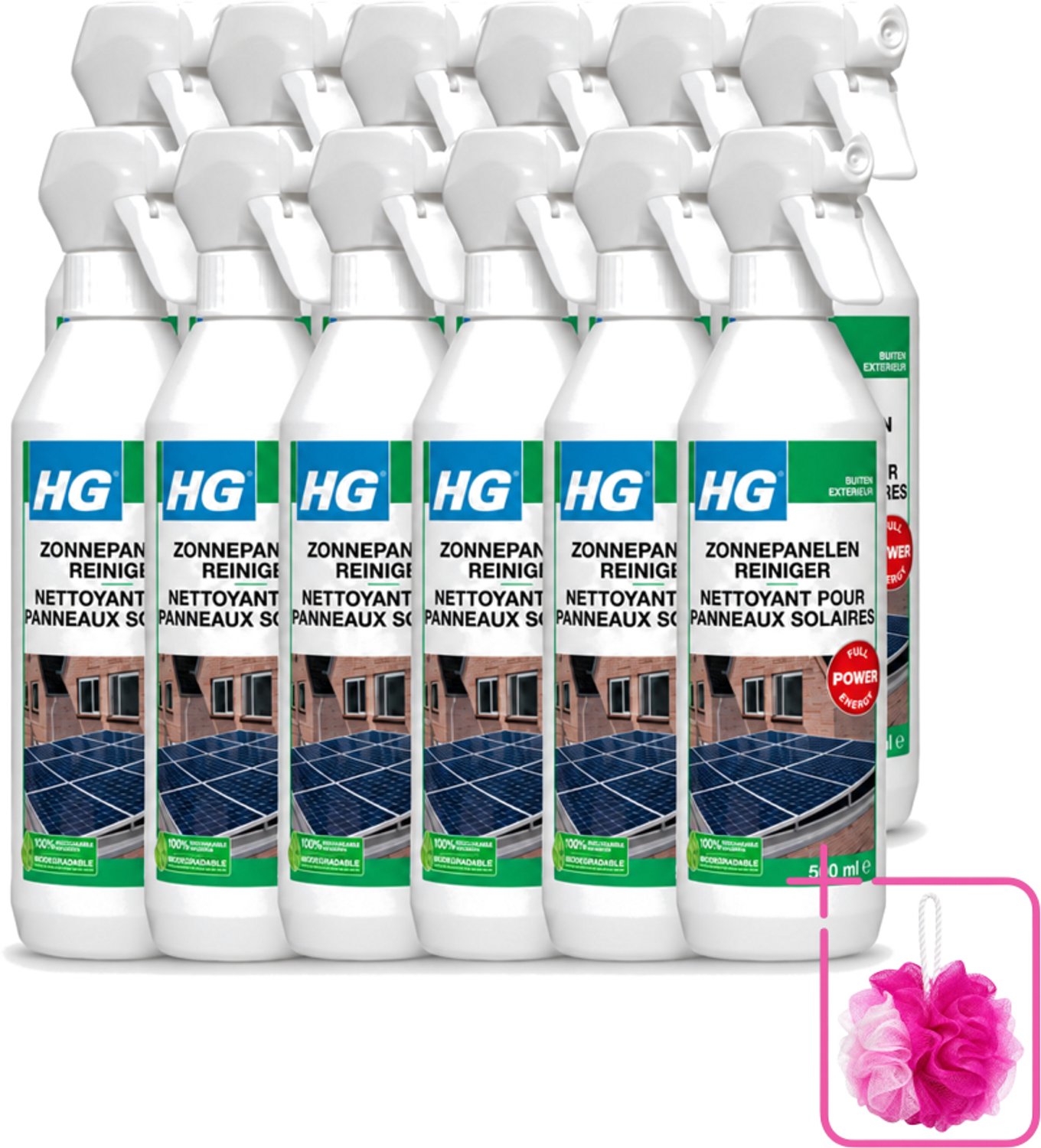 12 x HG - Buiten - Zonnepanelen Reiniger - Vol Energie - 0.5L - Bulkverpakking - Zonnepanelen reinigen - Douchemop - Zonnepanelen schoonmaken