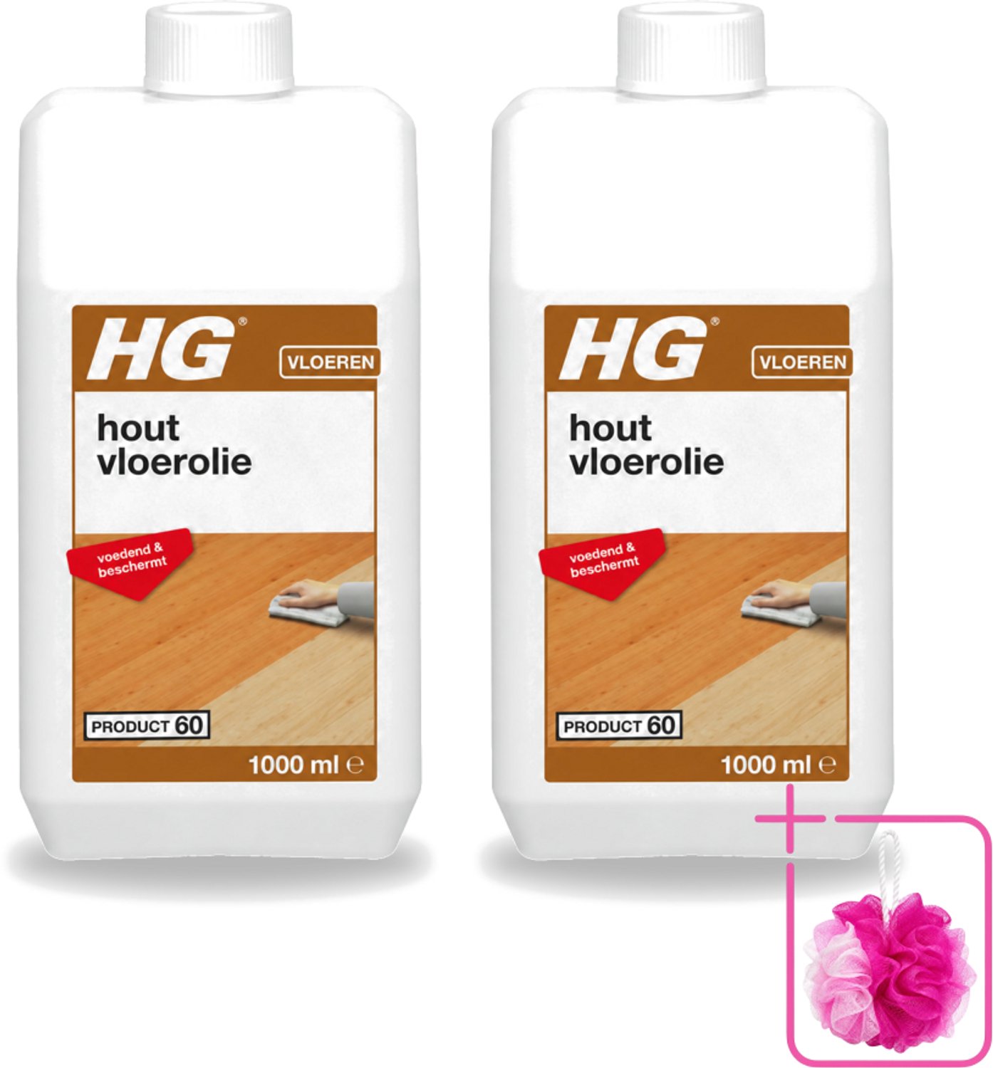 2 x HG - Vloerreinigingsmiddel - Hout Vloerolie - Voedend & Beschermt - 1L - Bulkverpakking - Houten vloerolie - Douchemop - Voedende vloerolie