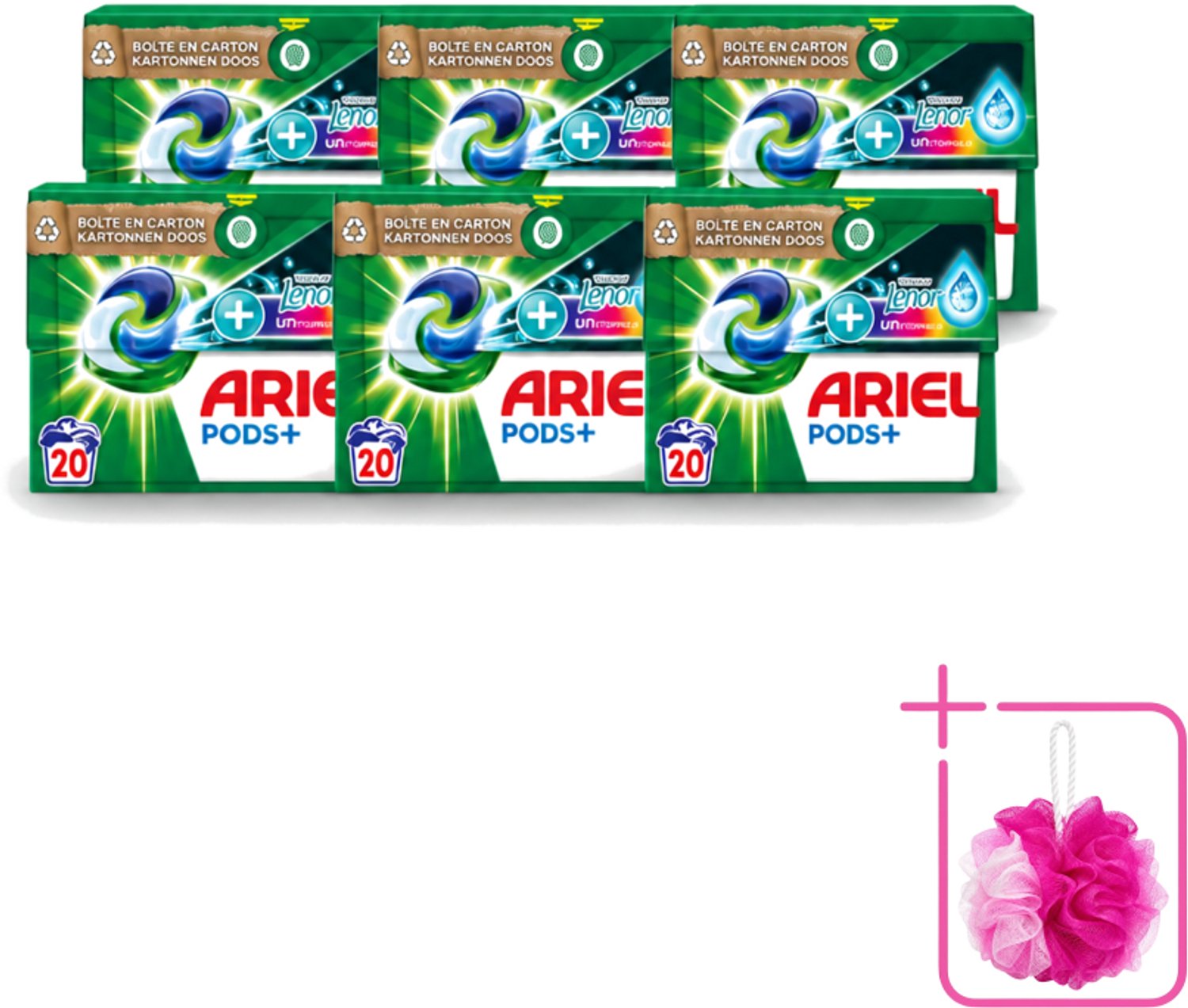 6 x Ariel Original - Touch of Lenor Unstoppables - Wasmiddelcapsules - Pods+ - Gekleurde Was - 20 Wasbeurten - Bulkverpakking - Wasmiddel capsules - Douchemop - Gekleurde was