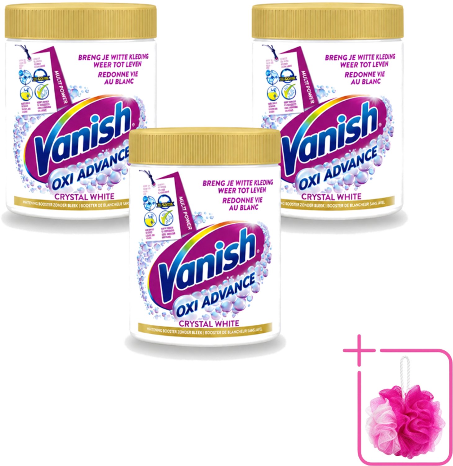 3 x Vanish Oxi Advance - Kristalwit - Vlekkenverwijderaar Poeder - Witte Was - 840 Gram - Bulkverpakking - Wit was - Douchemop - Vlekkenverwijderaar