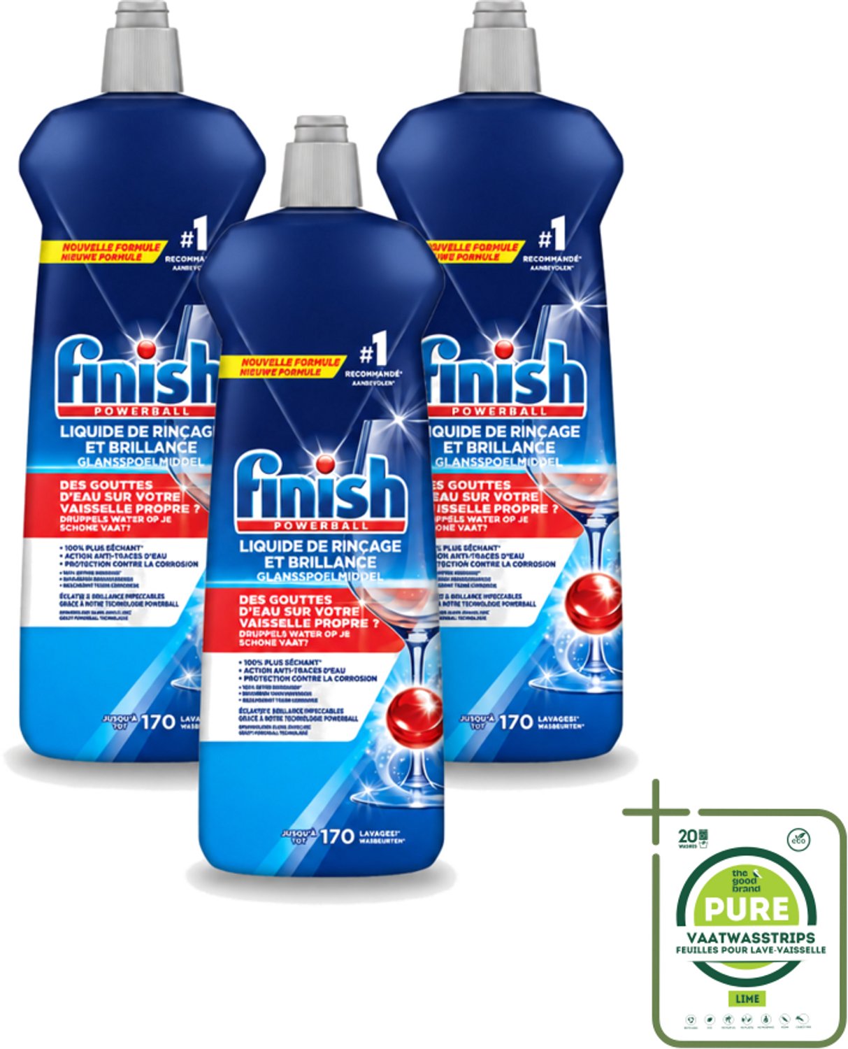 3 x Finish Powerball - Glansspoelmiddel - Anti-Corrosie & Anti-Vervaging - 170 Afwasbeurten - 800ml - Grootverpakking - Vaatwasstrips - Glansspoelmiddel - Vaatwasmiddel - Anti-kalk - Anti-corrosie - Glans