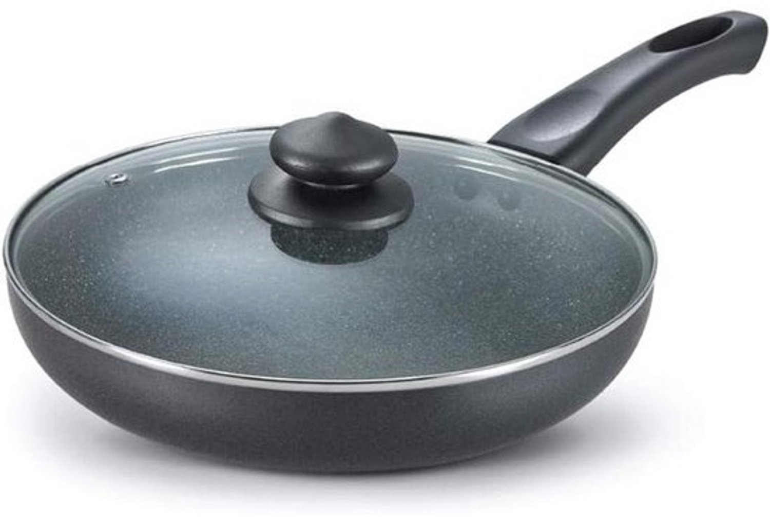 Koekenpan met Deksel - Graniet Pan - Koken en Serveren - Duurzame Granieten Afwerking - 280mm - Zwart