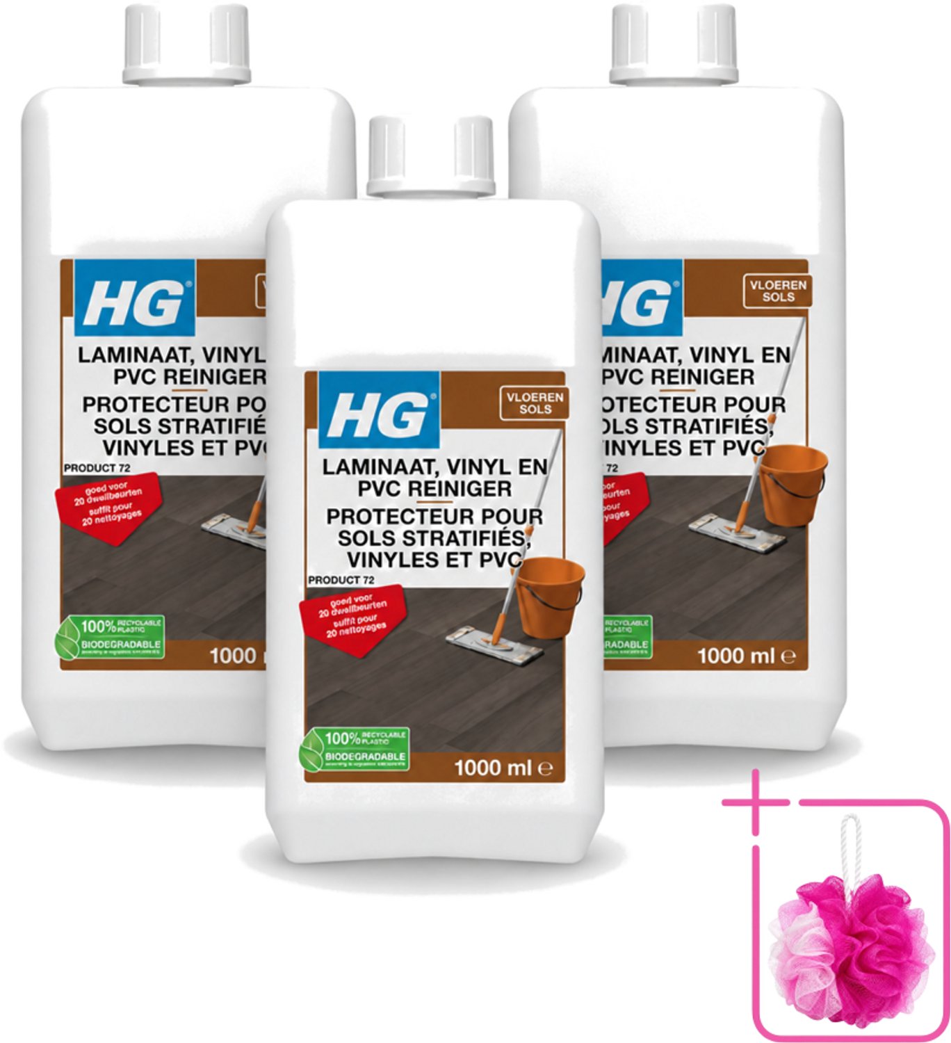 3 x HG - Laminaat, Vinyl & PVC Reiniger - Frisse Geur - Reinigt Streeploos - 20 Dweilbeurten - 1L - Bulkverpakking - Laminaatreiniger - Douchemop - Vloerreiniger