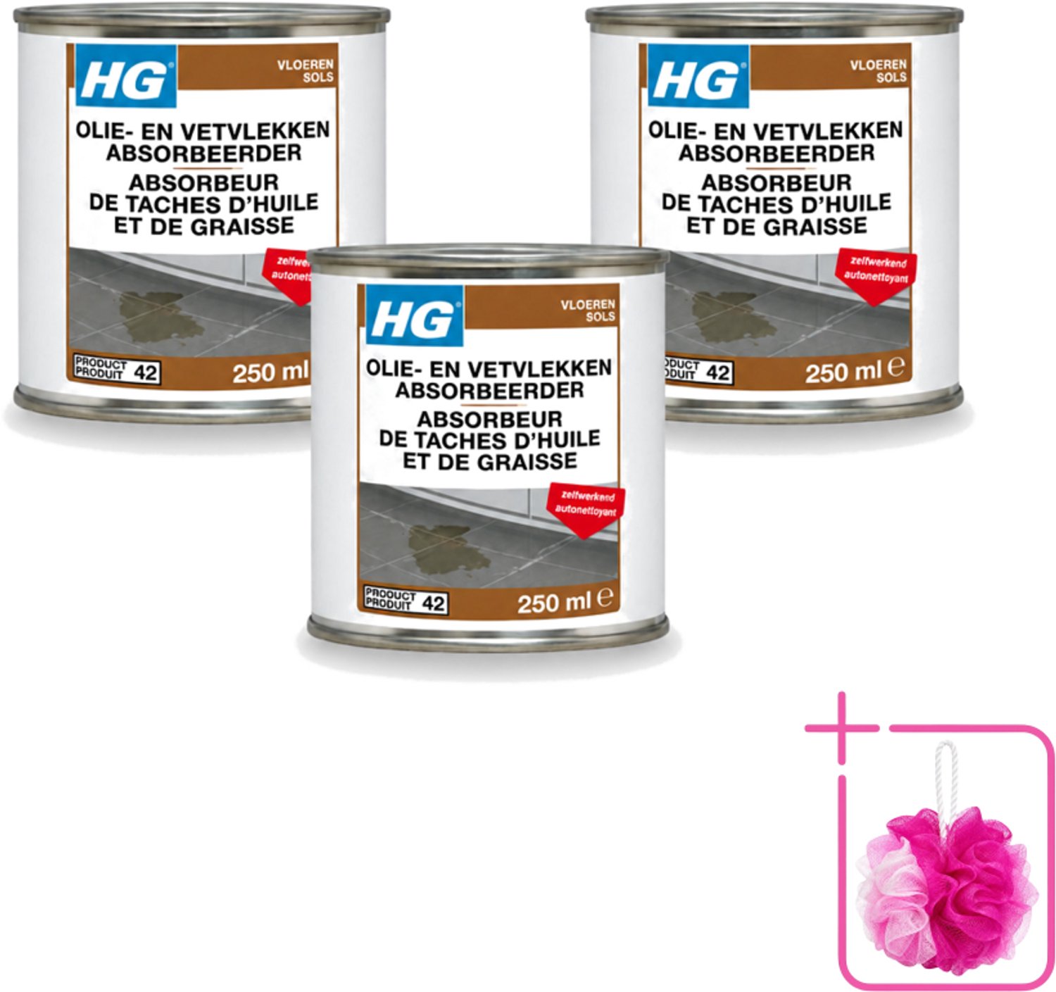 3 x HG - Tegel- & Natuursteen - Olie & Vetvlekken Absorbeerder - Zelfwerkend - 250 ml - Bulkverpakking - Olie en vetvlekken absorberen - Douchemop - Natuursteen vlekken verwijderen