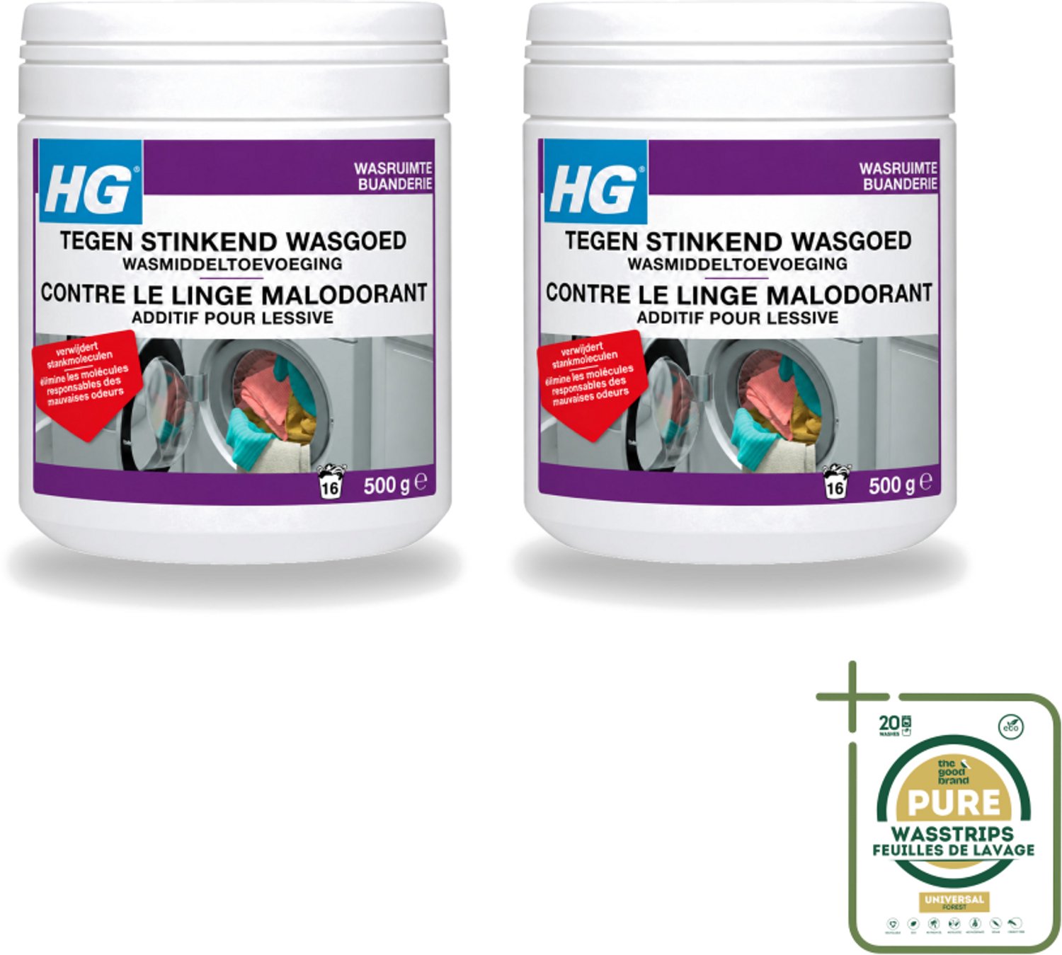2 x HG - Wasruimte - Tegen Stinkend Wasgoed - Wasmiddeltoevoeging - 500 g - Wasstrips - Wasmiddel Tegen Stank - Stinkend Wasgoed - Wasmiddel Toevoeging - Stankmoleculen Verwijderen - Fris Wasgoed