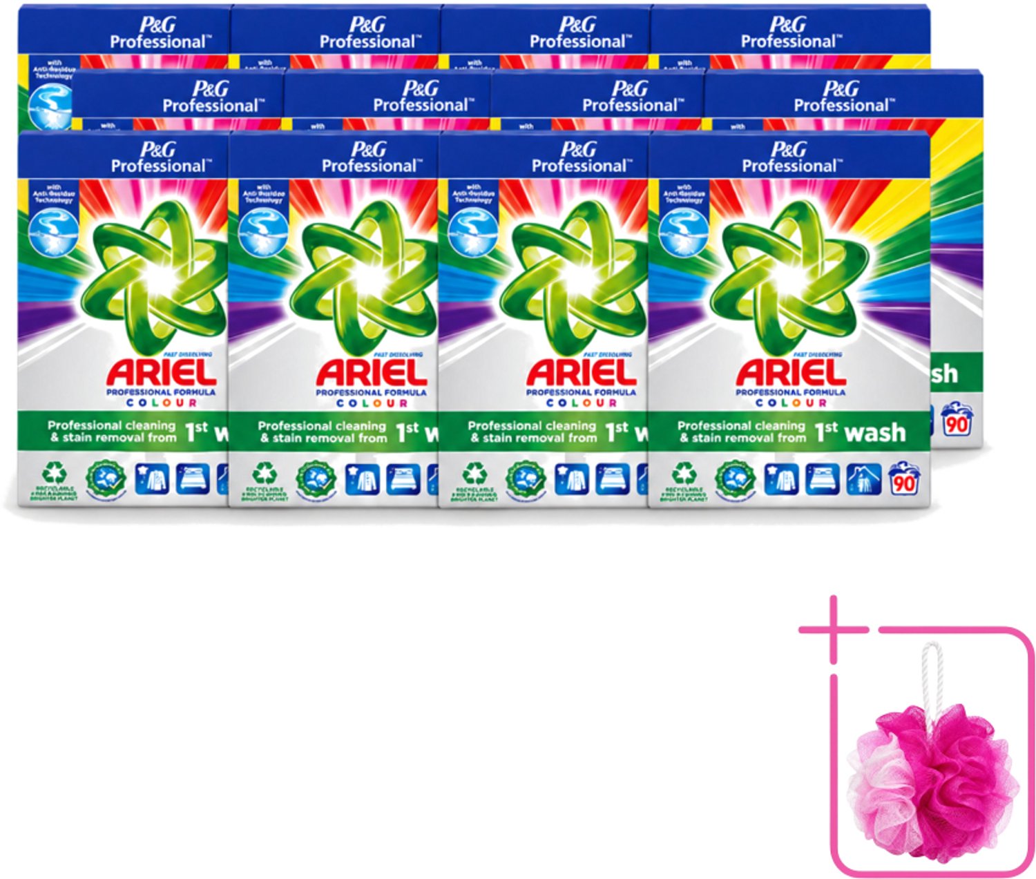 12 x Ariel Professional - Waspoeder - Gekleurde Was - 90 Wasbeurten - Bulkverpakking - Waspoeder kleur - Douchemop - Waspoeder voor gekleurde kleding