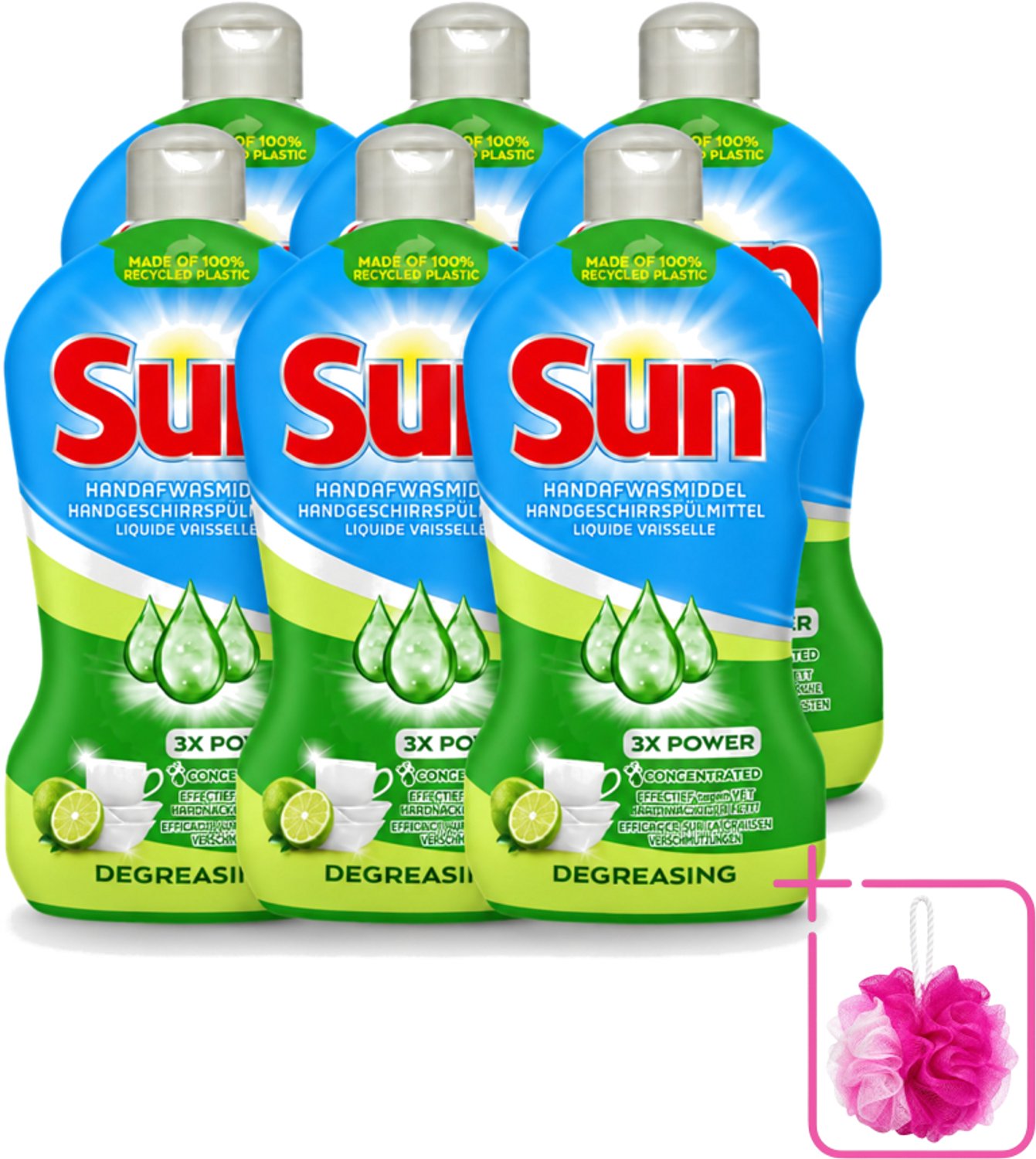 6 x Sun - Handafwasmiddel - Degreasing - Limoen - 450 ml - Bulkverpakking - Handafwasmiddel - Douchemop - Vaatwas