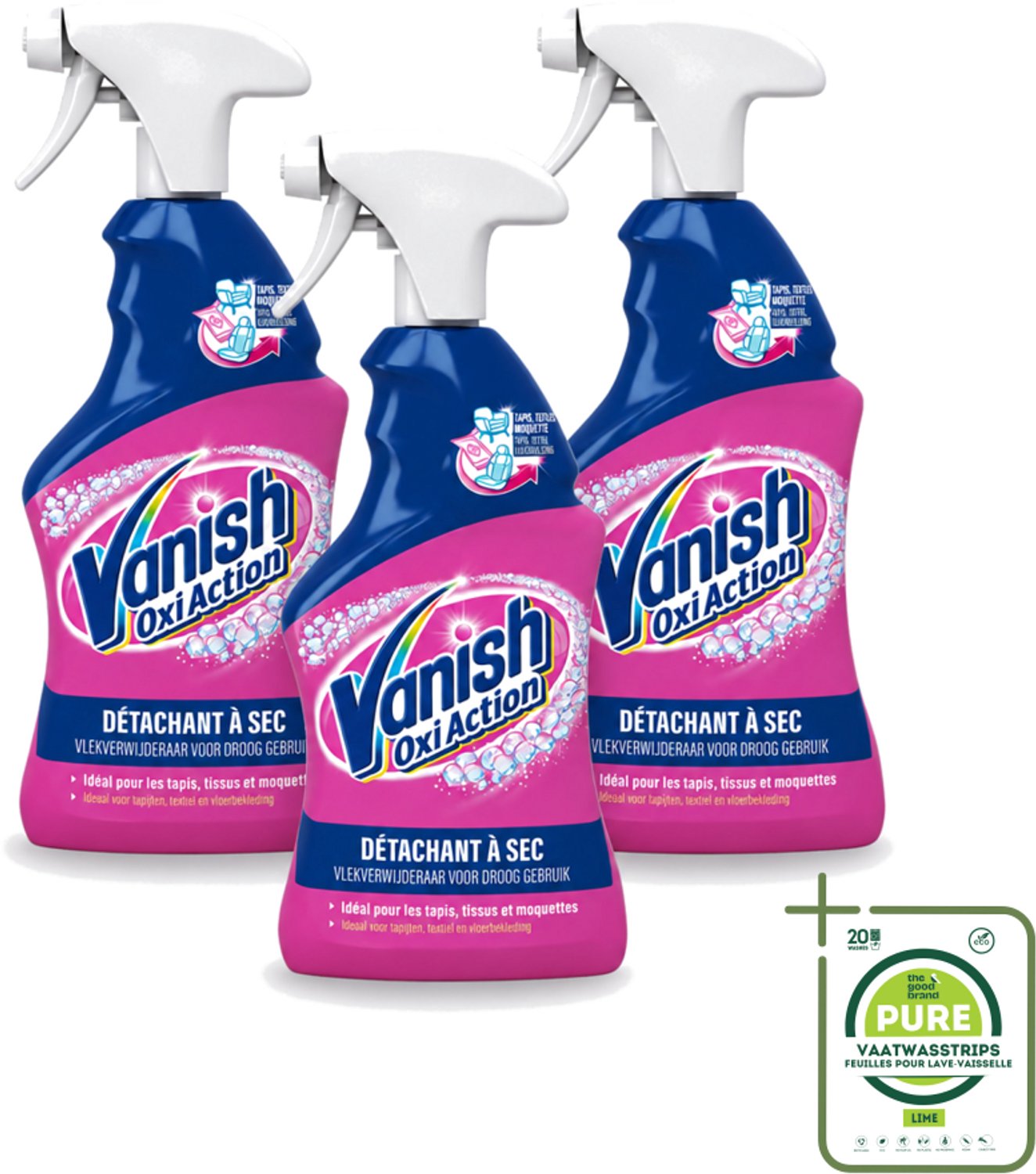 3 x Vanish Oxi Action - Vlekkenverwijderaar Spray - Voor Tapijt. Textiel & Vloerbekleding - 500 ml - Grootverpakking - Vaatwasstrips - Vlekkenverwijderaar - Tapijt Reinigen - Textiel Reinigen - Vlekken Verwijderen - Vlekken Op Kleding