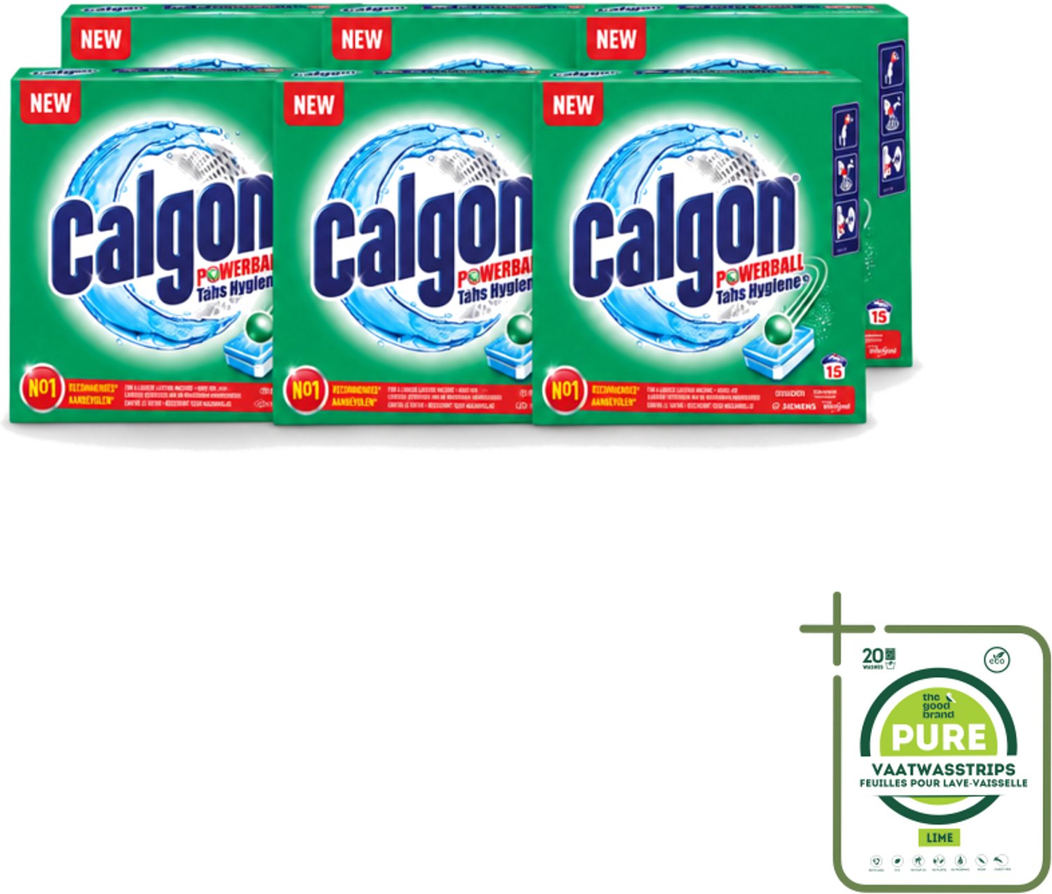 6 x Calgon - Wasmachinereiniger - Tegen Kalk - 15 Tabletten - Grootverpakking - Vaatwasstrips - Wasmachine Reinigen - Kalkvoorkomen - Wasmachine Beschermen - Wasmachine Onderhouden - Wasmachine Tabletten