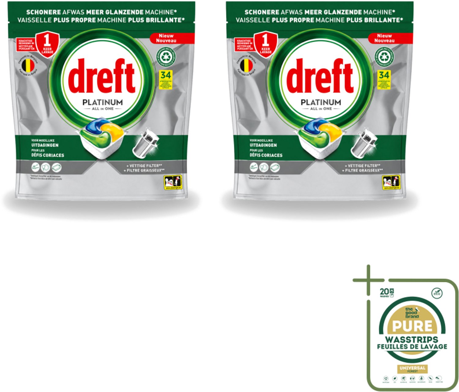2 x Dreft Platinum - All In One - Vaatwascapsules - Citroen - 34 Afwasbeurten - Vaatwasmiddel - Vaatwascapsule - Citroengeur - Vaatwasser Reinigen - Vetfilter Reinigen
