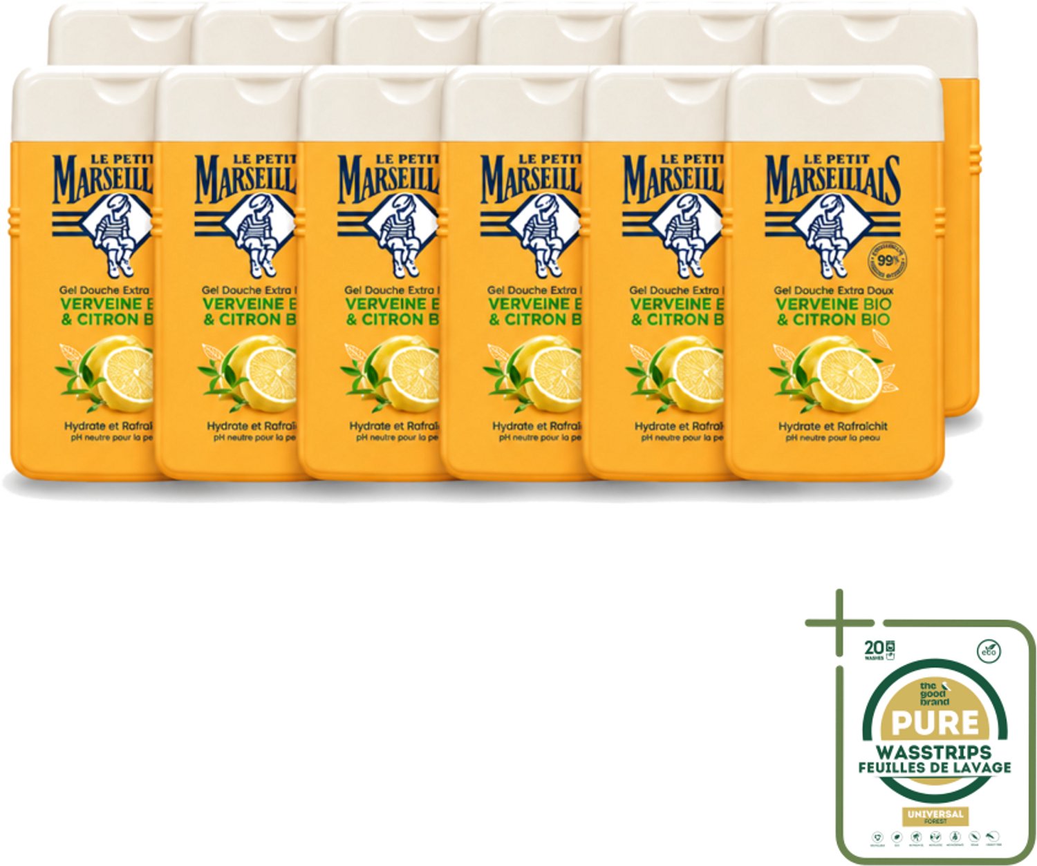 12 x Le Petit Marseillais - Douchegel - Citroen & Verbena - Hydraterend - 250ml - Wasstrips - Douchegel Citroen Verbena - Hydraterende Douchegel - Citroen En Verbena - Biologische Douchegel - Neutrale PH Douchegel