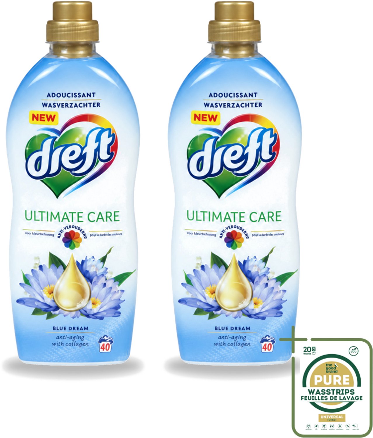 2 x Dreft - Wasverzachter - Gekleurde Was - Blauwe Droom - Anti-Veroudering - 40 Wasbeurten - Wasstrips - Wasverzachter - Anti-aging - Kleurbescherming - Wasgoed - Kleding Verzorging