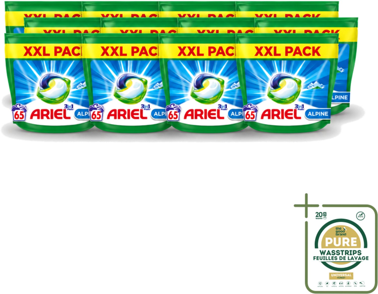 12 x Ariel – Pods 3in1 – Alpine – 1319 g – 65 wasbeurten - Wasstrips - Ariel Pods 3in1 Alpine - 65 Wasbeurten - Wasmiddel Pods - Reiniging - Vlekverwijdering