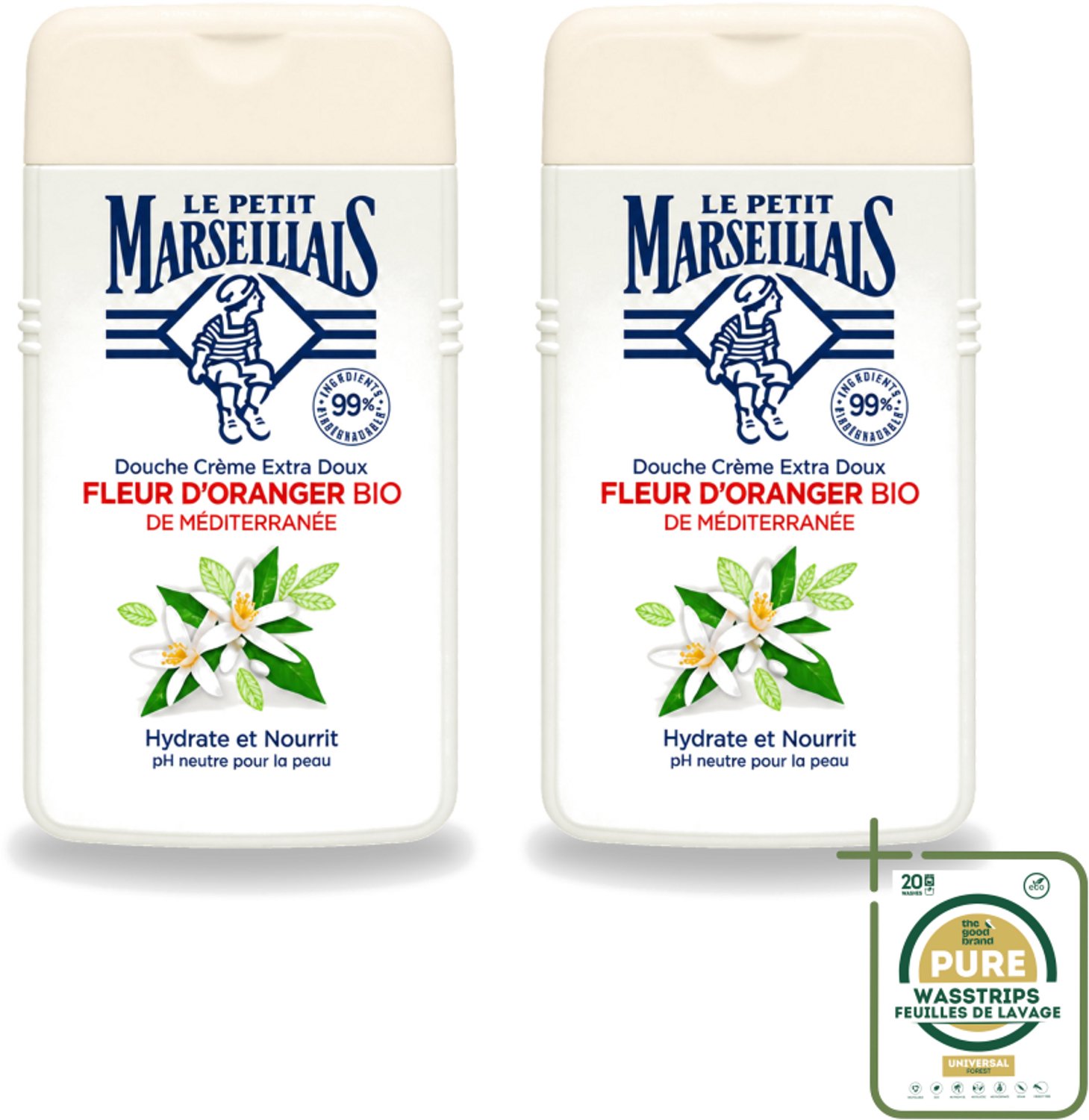 2 x Le Petit Marseillais - Douchecrème - Oranjebloesem - Hydraterend - 250ml - Wasstrips - Douchecrème - Hydraterende Douchecrème - Oranjebloesem - Huidverzorging - Milieuvriendelijke Douchecrème