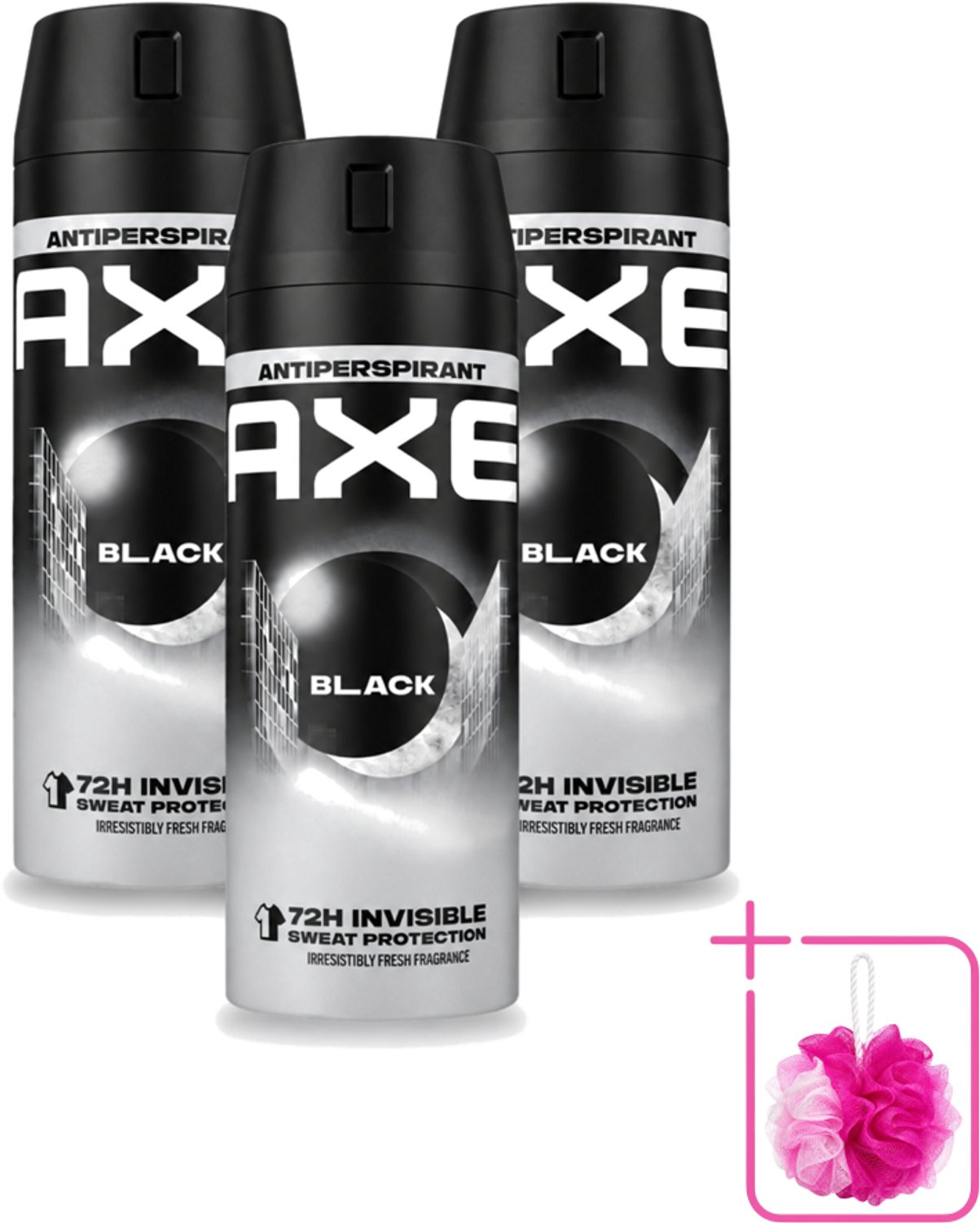 3 x Axe - Deodorant Spray - 72hrs Anti Sweat - Black - 150 ml - Bulkverpakking - Anti transpirant spray - Douchemop - Zweet bescherming