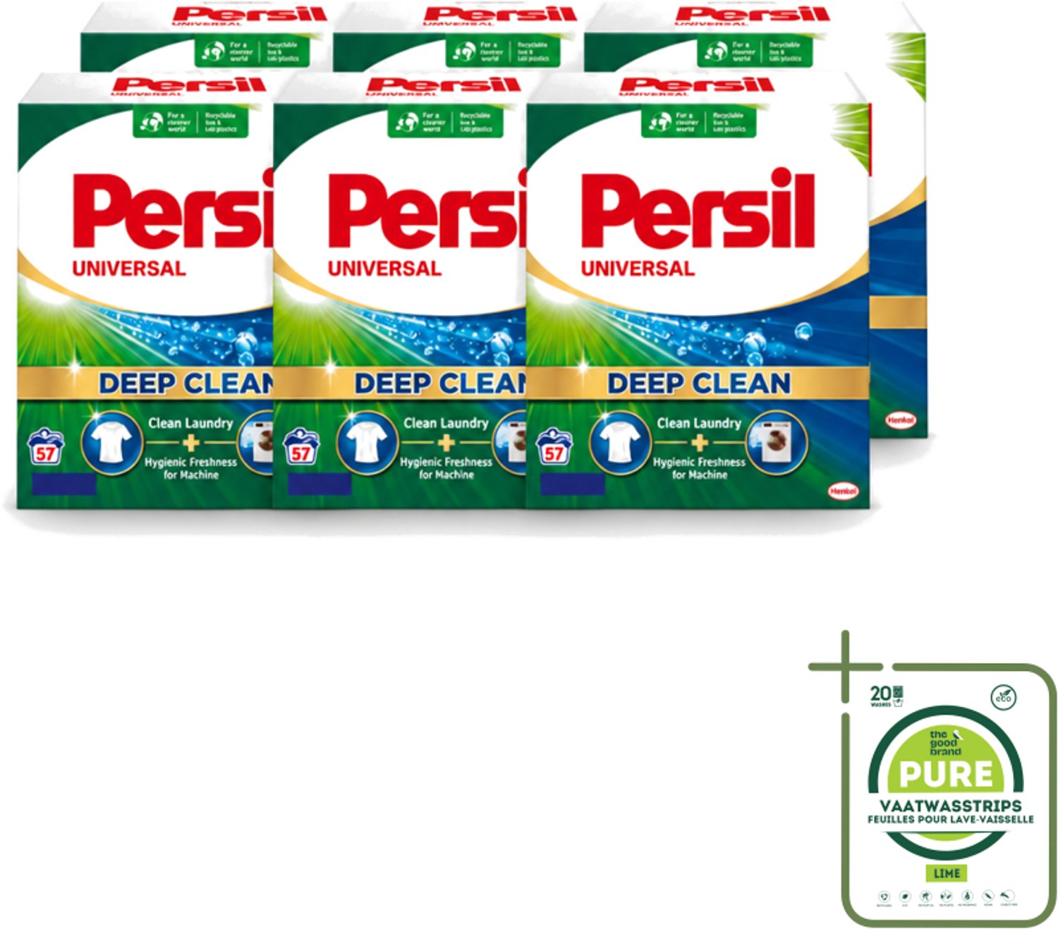 6 x Persil – Waspoeder – Witte Was - 57 Wasbeurten - Grootverpakking - Vaatwasstrips - Wasmiddel - Waspoeder - Diep Reinigen - Vlekken Verwijderen - Frisheid