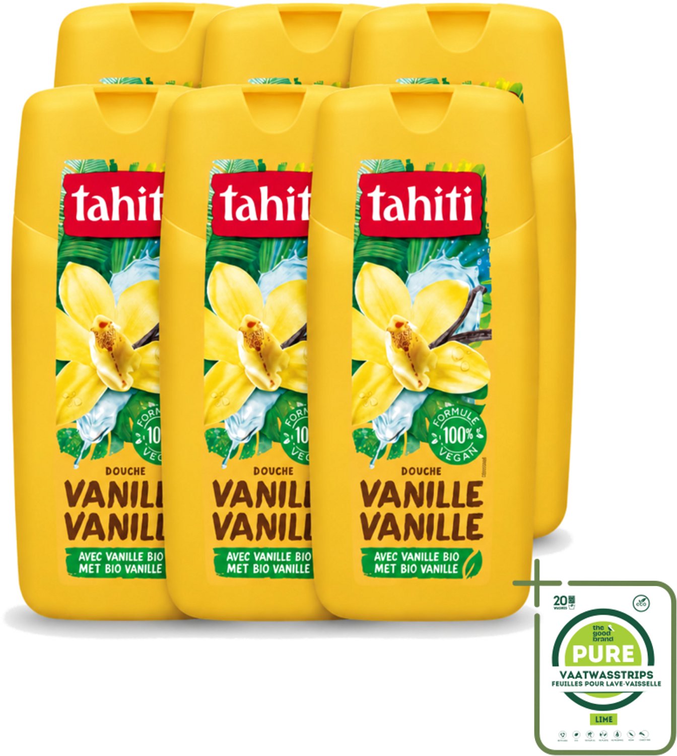 6 x Tahiti – Douchegel – Vanille - 300 ml - Grootverpakking - Vaatwasstrips - Douchegel Vanille - Douchegel Voor Huidverzorging - Huidverzorgende Douchegel - Vanille Douchegel - Schuimende Douchegel