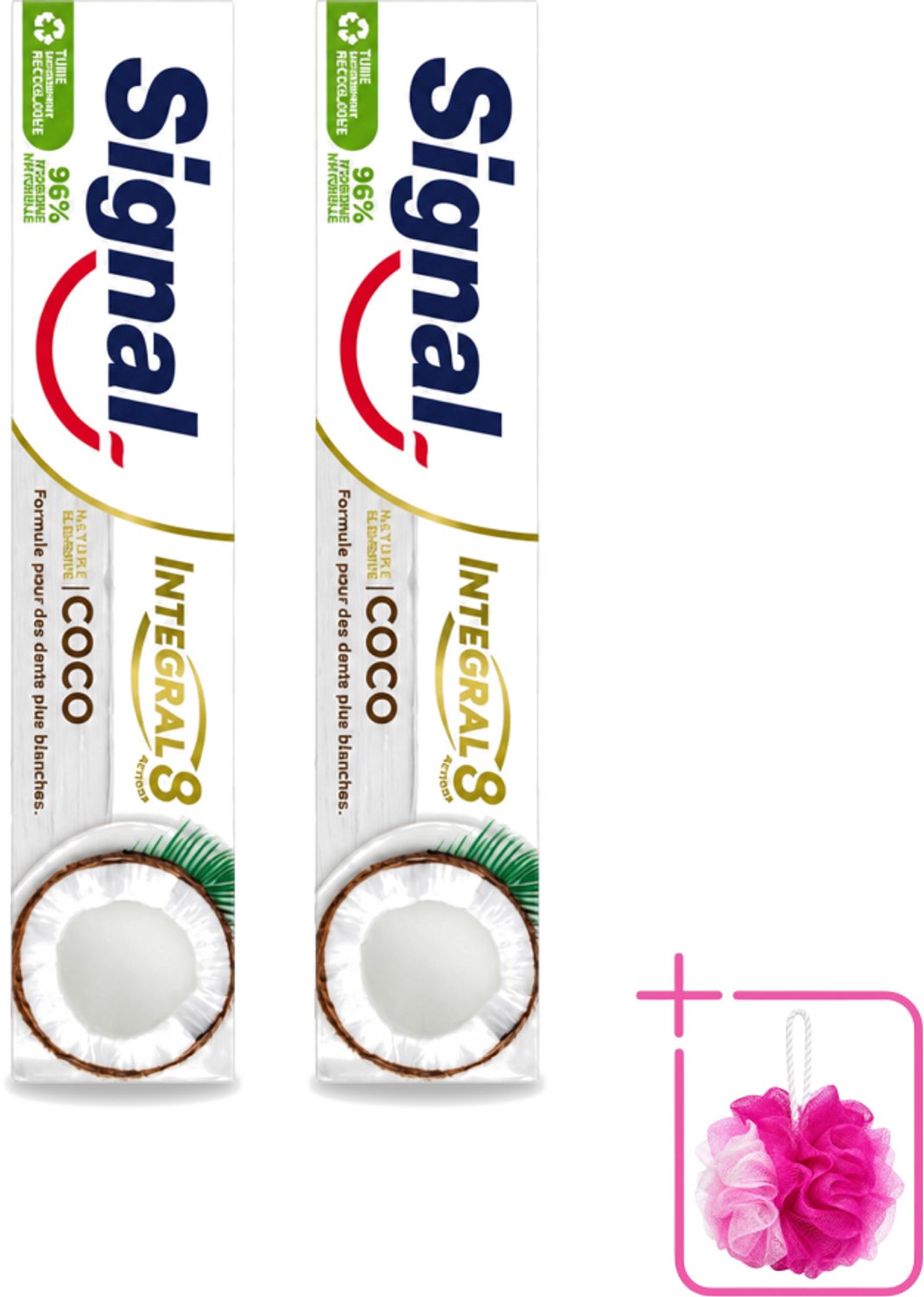 2 x Signal - Integral & Actions - Tandpasta - Natuurlijke Elementen - Kokos - Voor Witte Tanden - 75 ml - Bulkverpakking - Tandpasta - Douchemop - Natuurlijke tandpasta