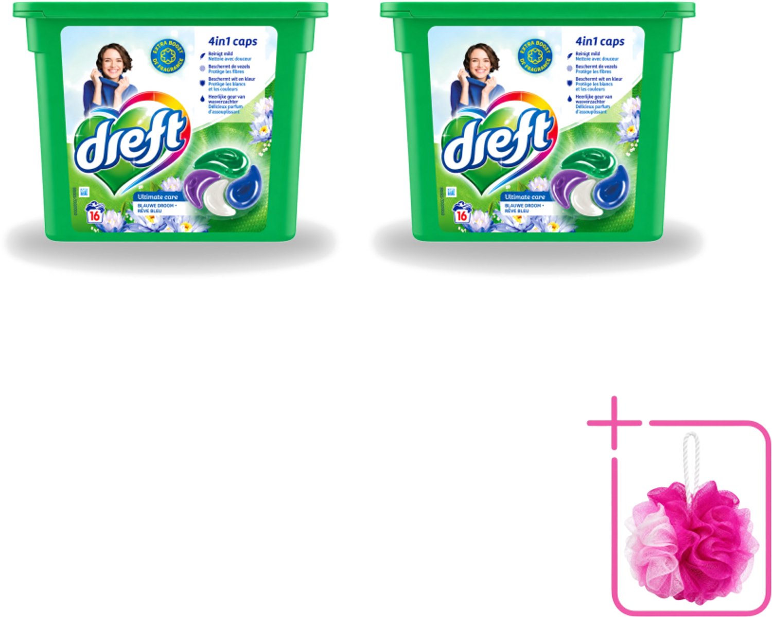 2 x Dreft - Wasmiddelcapsules 4in1 - Gekleurde Was - Blauwe Droom - 16 Wasbeurten - Bulkverpakking - Wasmiddelcapsules - Douchemop - Blauwe Droom