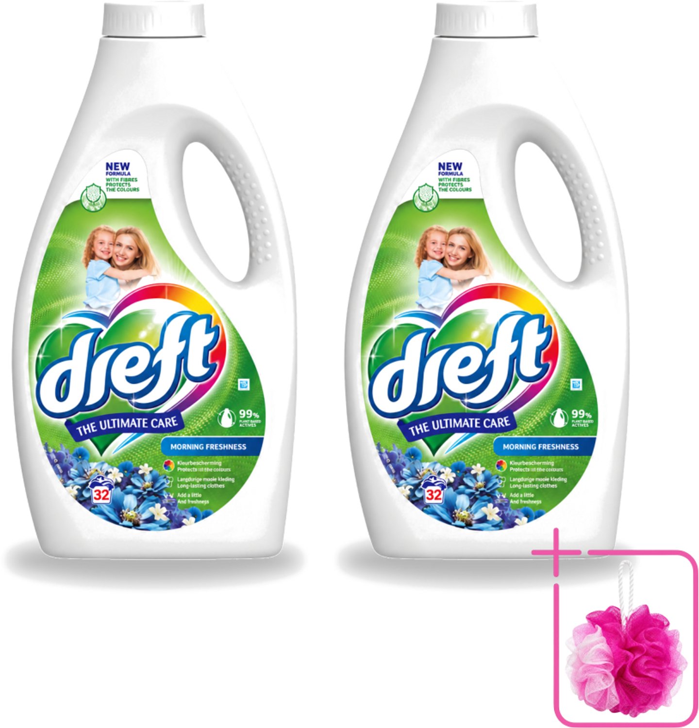 2 x Dreft - Ultimate Care - Vloeibaar Wasmiddel - Gekleurde Was - Ochtendfris - 32 Wasbeurten - Bulkverpakking - Gekleurde was - Douchemop - Ochtendfris