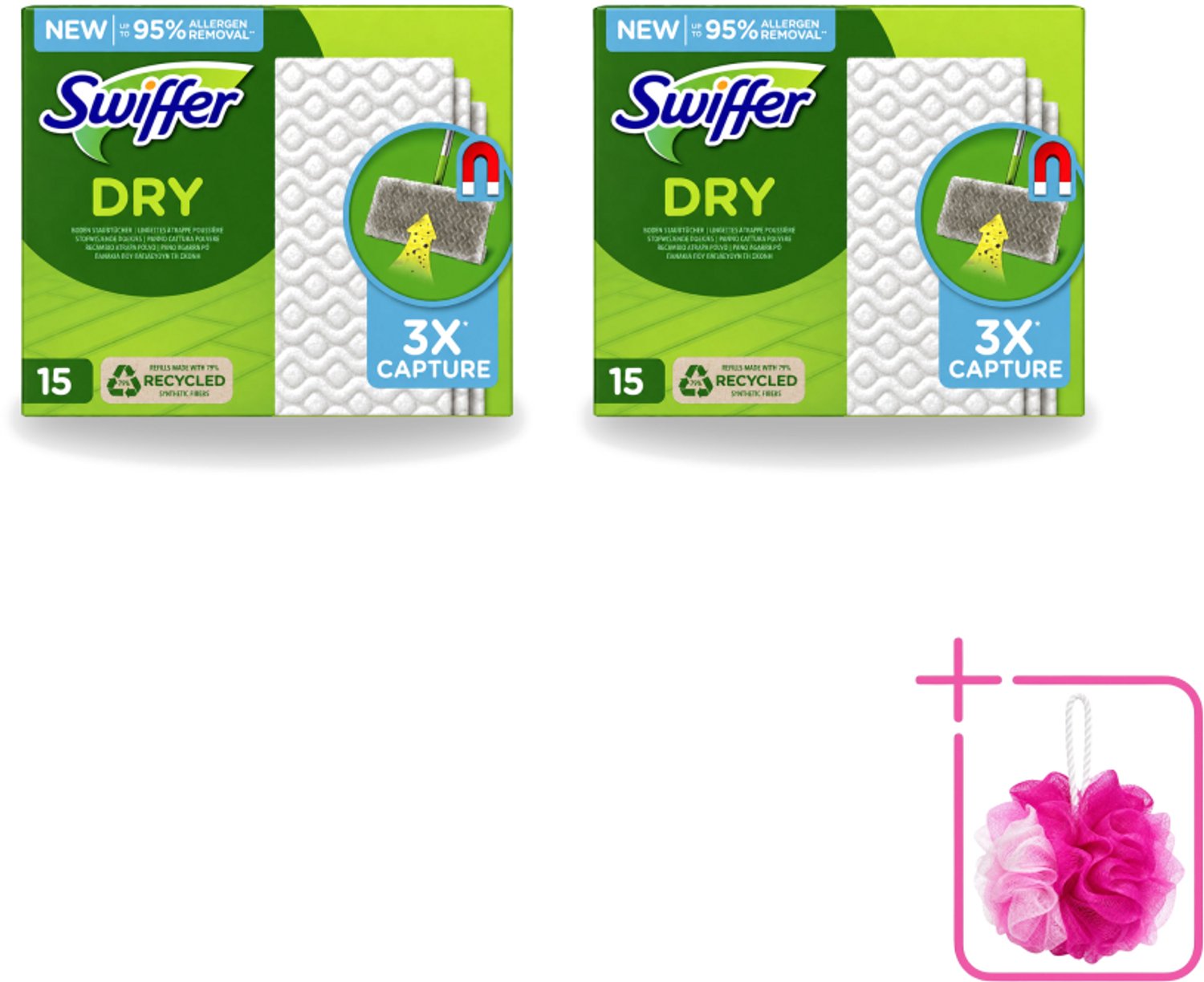 2 x Swiffer Dry - Vloerdoekjes - Navulling - Gerecyclede Fibers - 15 Doekjes - Bulkverpakking - Stofwisdoekjes - Douchemop - Stof opnemen