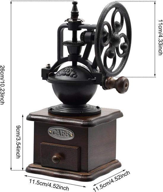 Vintage Handmatige Koffiemolen van Hout - Compacte Koffiebonen Grinder voor French Press, Aeropress en Espresso Bereiding — afbeelding 5