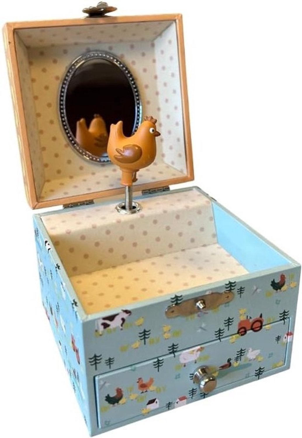 Muziekdoos Kinderen - Schatkistje Sieraden - Sieraden Opbergen - Houten Afwerking - Kubus Vormig - Boerderij Stijl