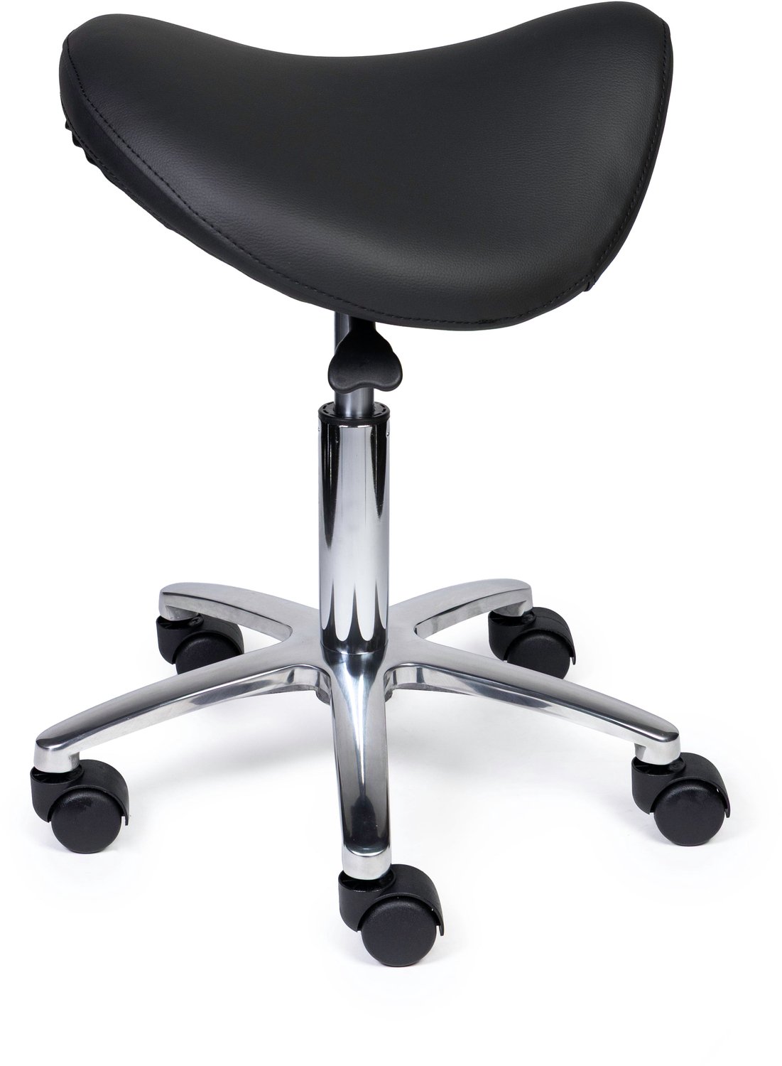 Ergonomische Zadelkruk Premium Zwart op Wielen Standaard uitvoering (50-68cm) / Met voetensteun / Voetdoppen