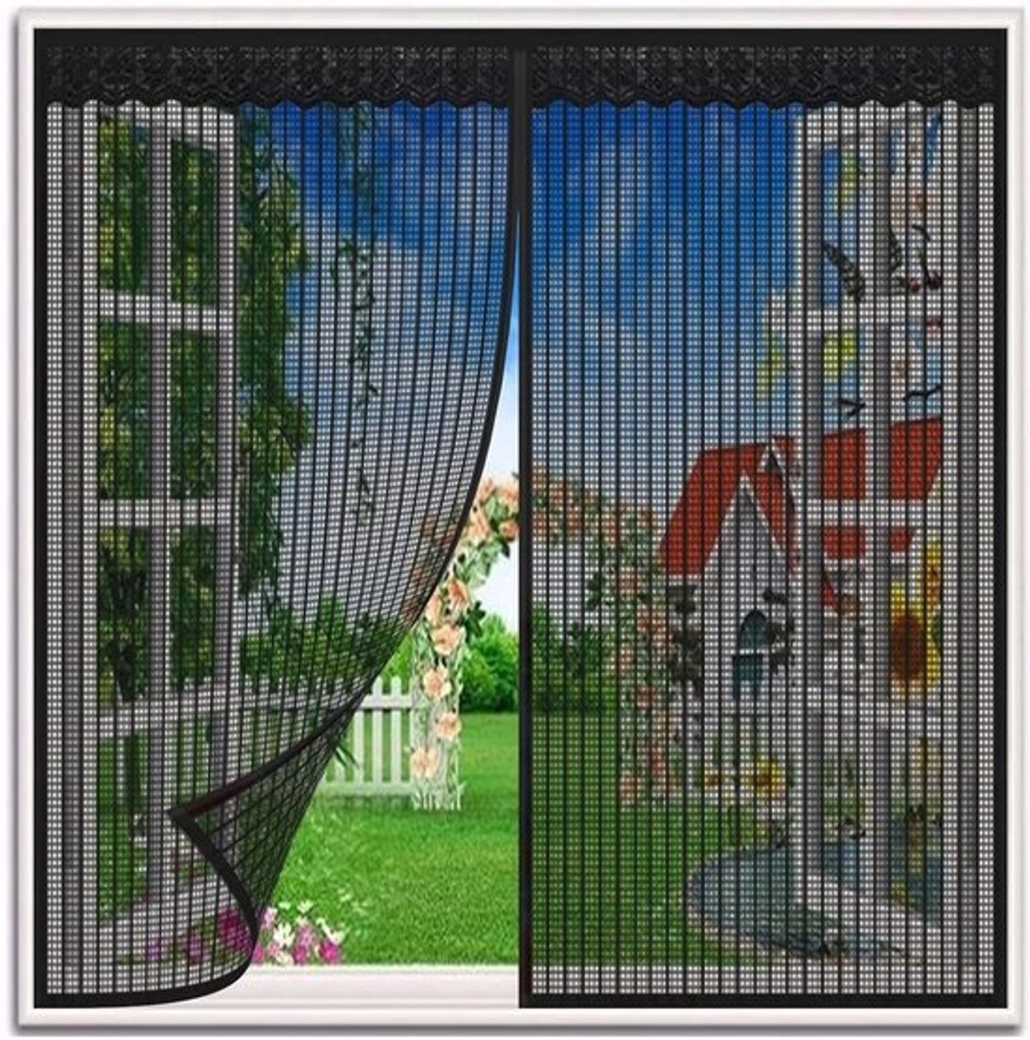 Horrengaas Dakraam - Insectenhor Raam - Insecten Buiten - Magnetische Sluiting - 80x195 cm - Zwart