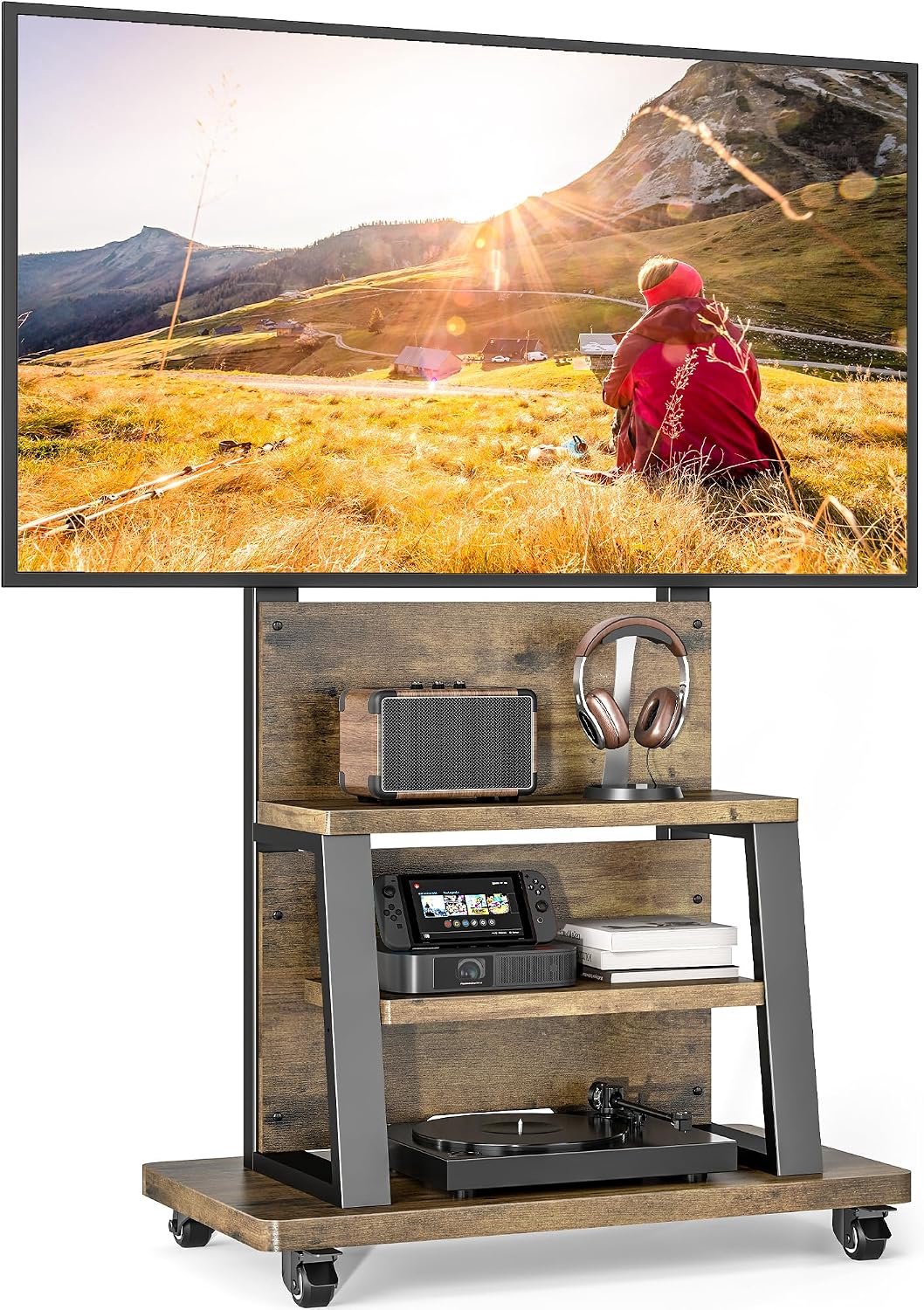 TV-vloerstandaard 37-75 inch - hoogte verstelbare beugel - met 3 opbergplanken - ideale tv-wagen voor uw woonkamer - ShopVlot