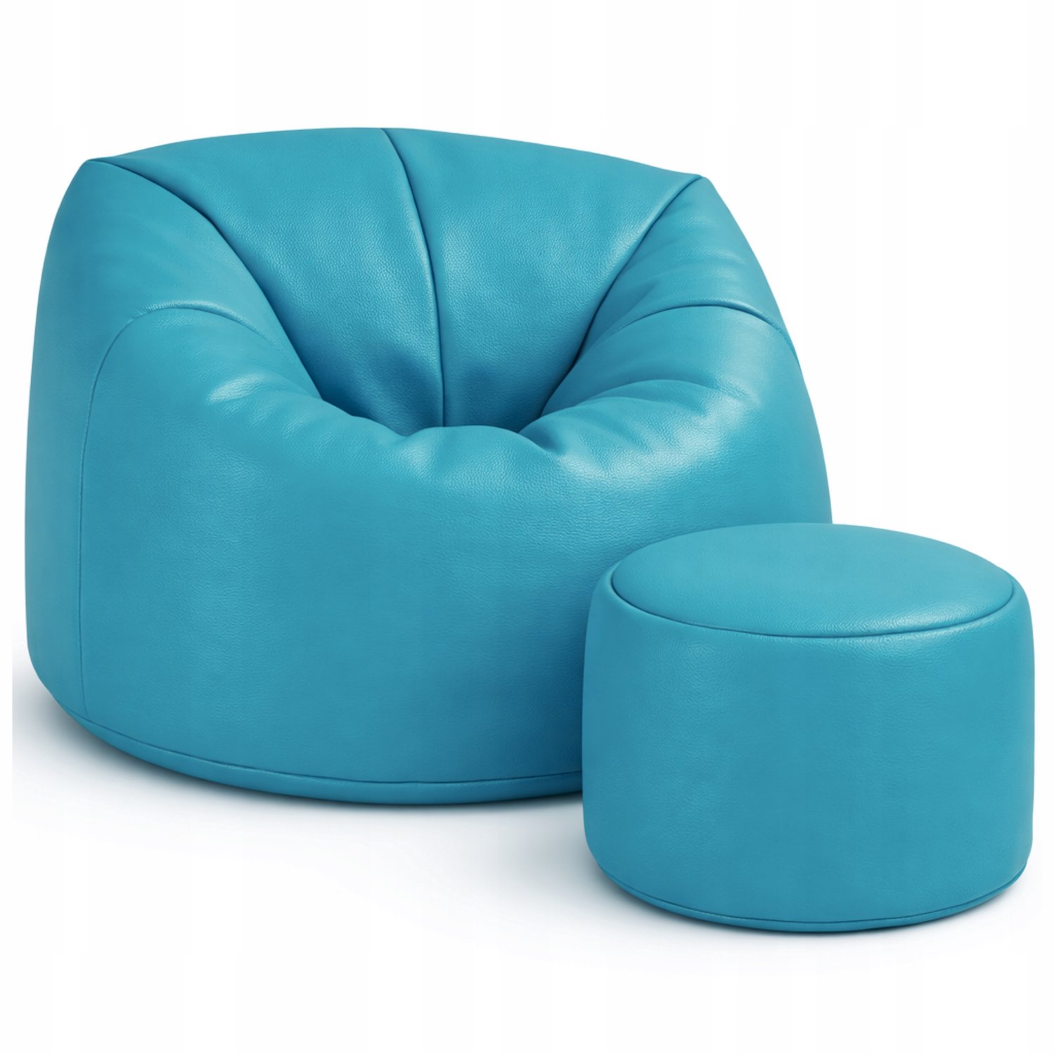 Cronen Turquoise Sako Poef met Voetenbank - Eco-leer, Modern Design