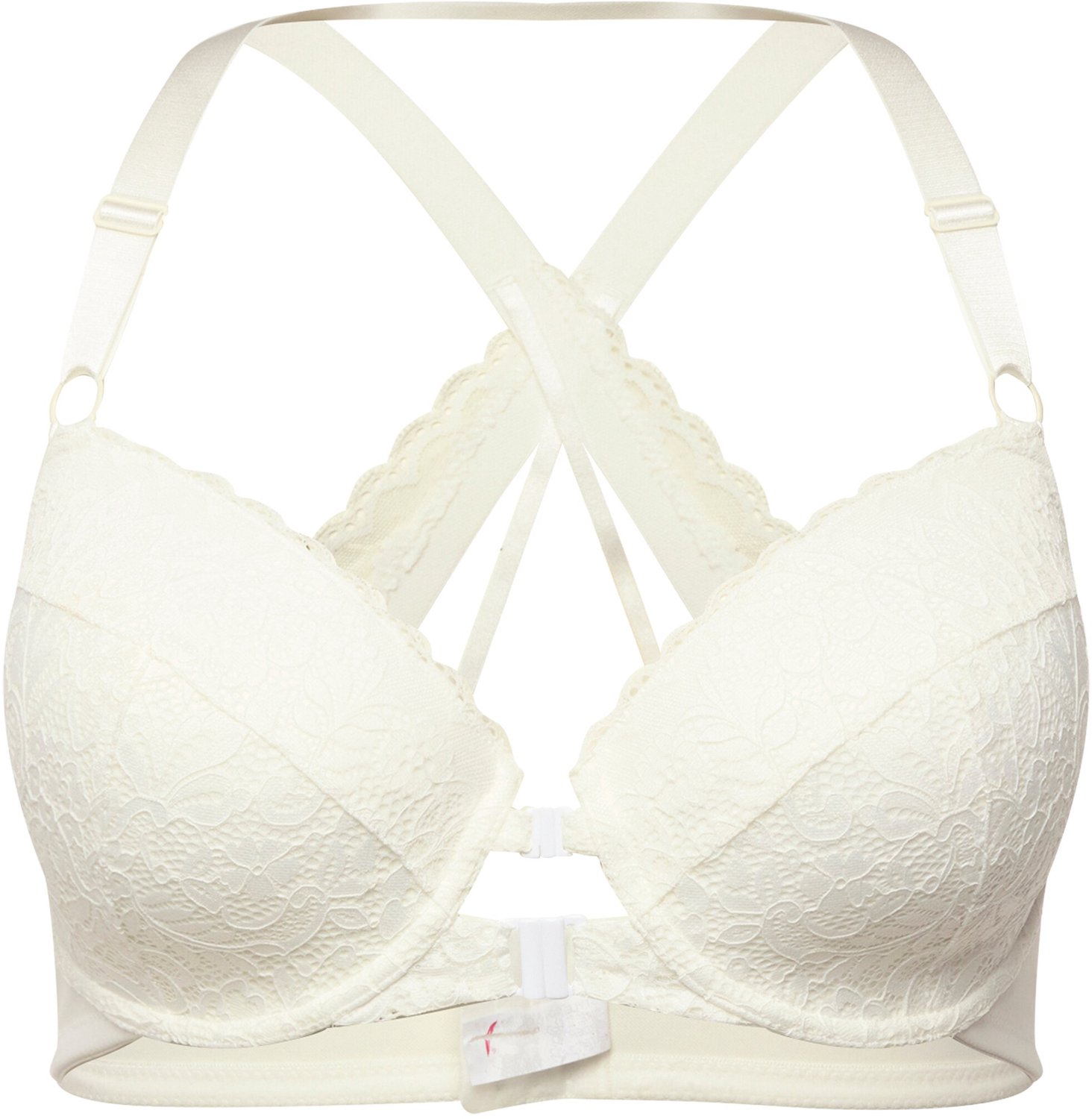 Ulla Popken Dames - Beugel-bh kant zachte cups voorsluiting - Crèmewit