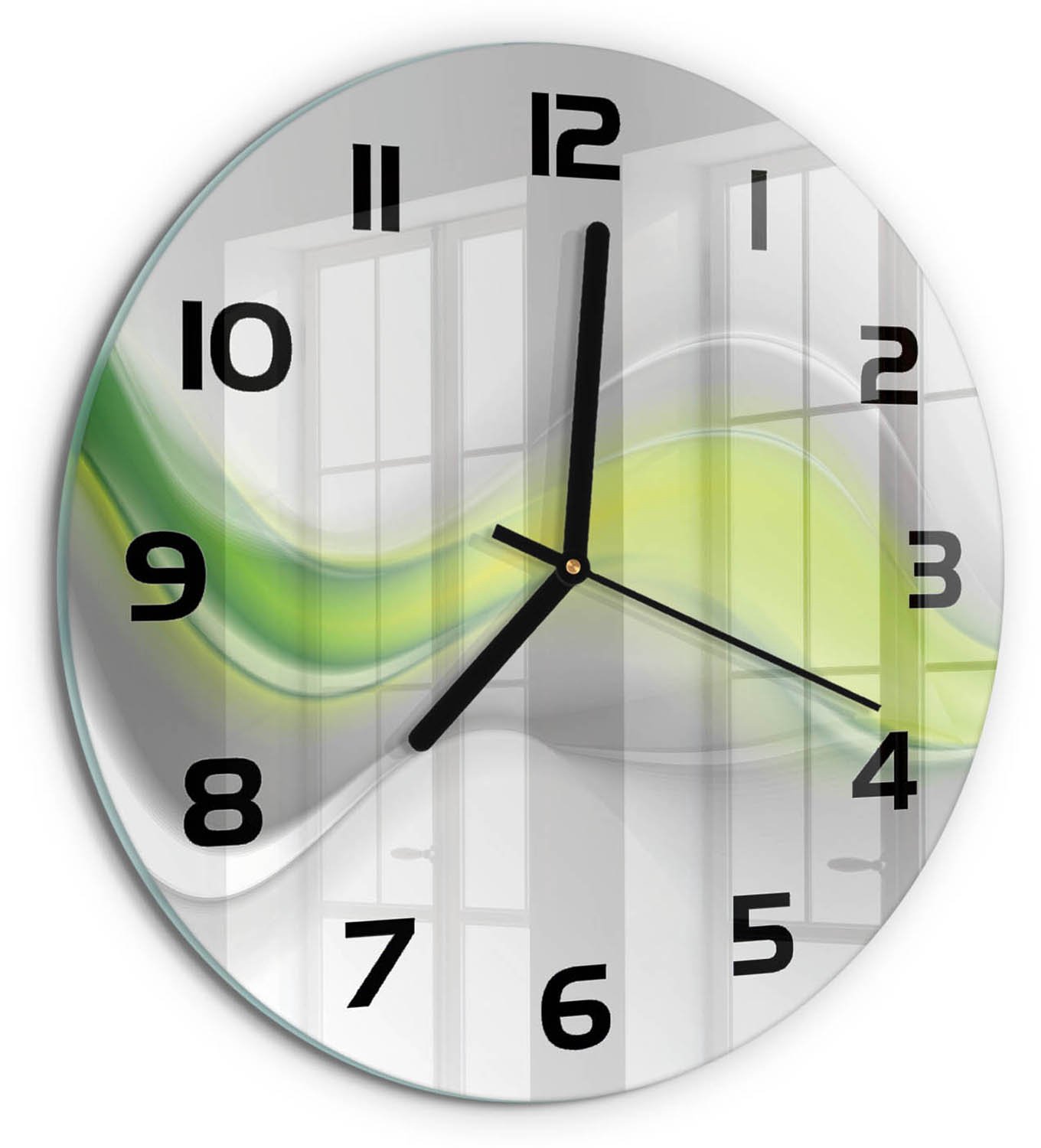 TULUP Wandklok - Golfabstractie Moderne Wandklok Glas - fi30 cm - Groente Wandklok Glas Decoratie - Zwarte handen - Ronde Klok - Glazen Wandklok Design - Klok Glas Met Opdruk