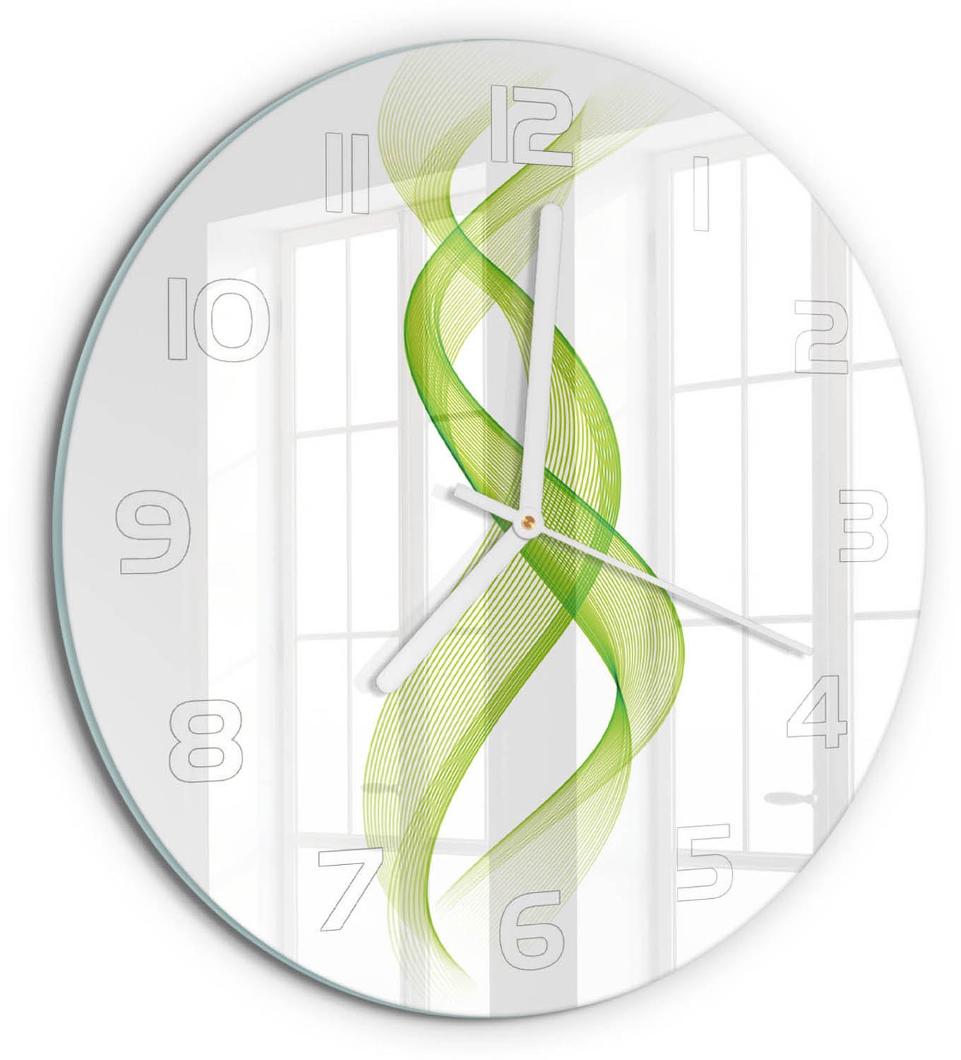 TULUP Wandklok - Kleurrijke golven Wandklok Glas Met Motief - fi30 cm - Groente Decoratieve Glazen Klok - Witte handen - Ronde Klok - Gekleurde Glazen Klok - Glazen Klok Met Print