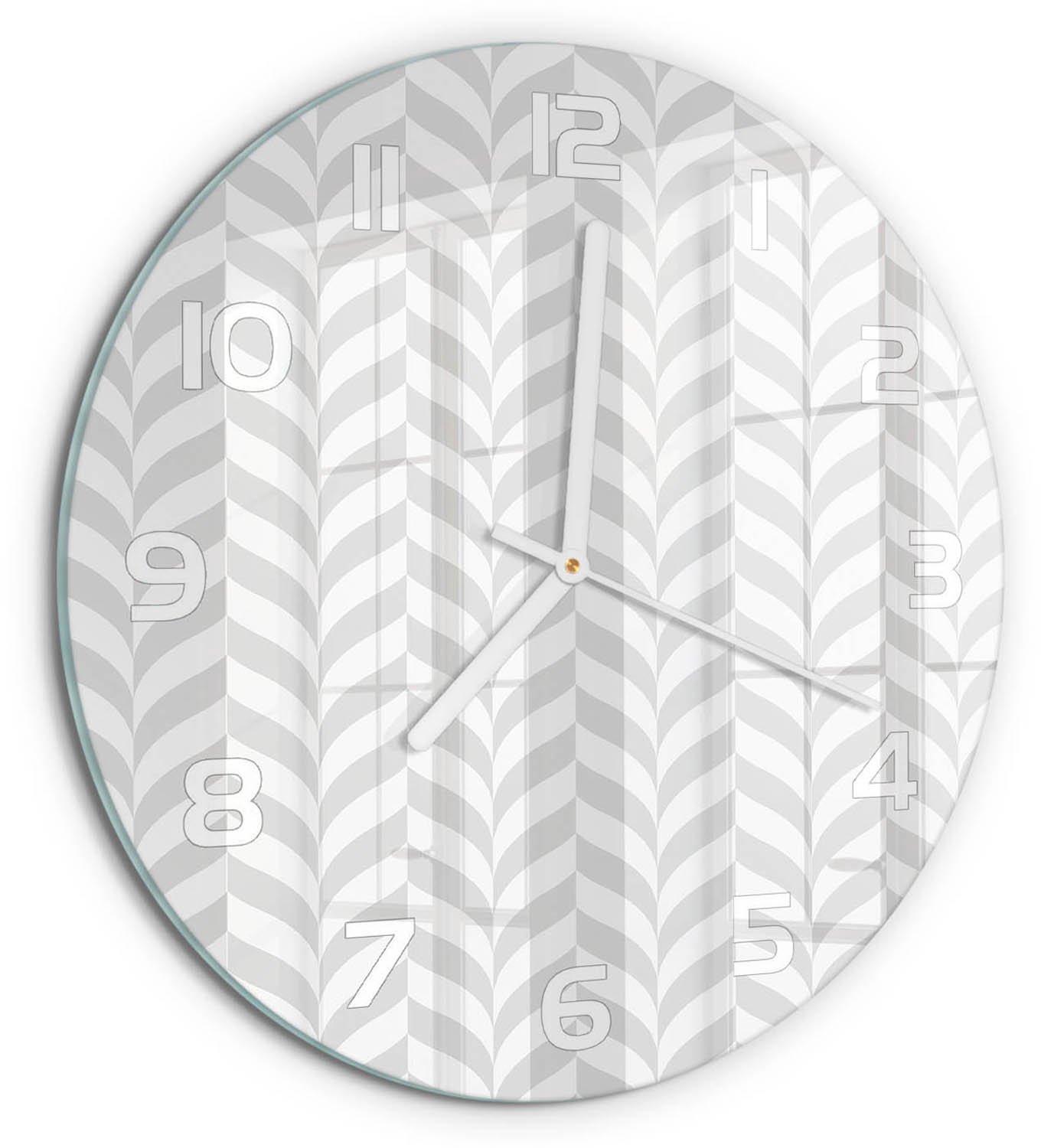TULUP Wandklok - Geometrische achtergrond Glazen Wandklok Design - fi30 cm - Grijs Klok Glas Met Opdruk - Witte handen - Ronde Klok - Wandklok Glas Met Motief - Decoratieve Glazen Klok