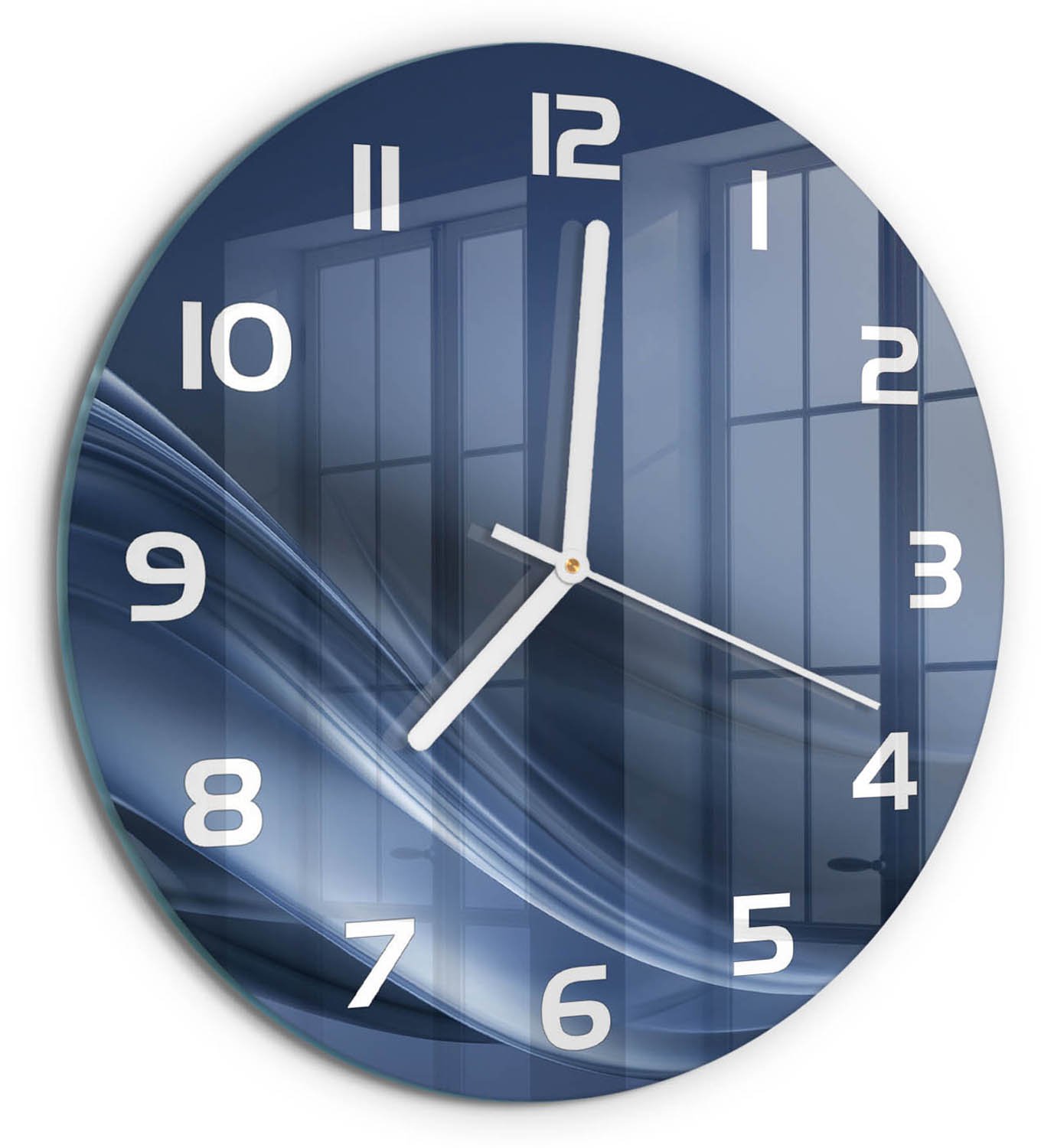 TULUP Wandklok - Grijze golf Gekleurde Glazen Klok - fi30 cm - Grijs Glazen Klok Met Print - Witte handen - Ronde Klok - Moderne Wandklok Glas - Wandklok Glas Decoratie